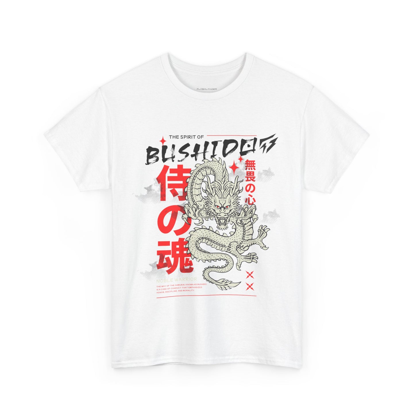 Dragon Gym Shirt The Spirit of Bushido T-Shirt Flashlander Cotton Unisex Charcoal Black Graphic Tee