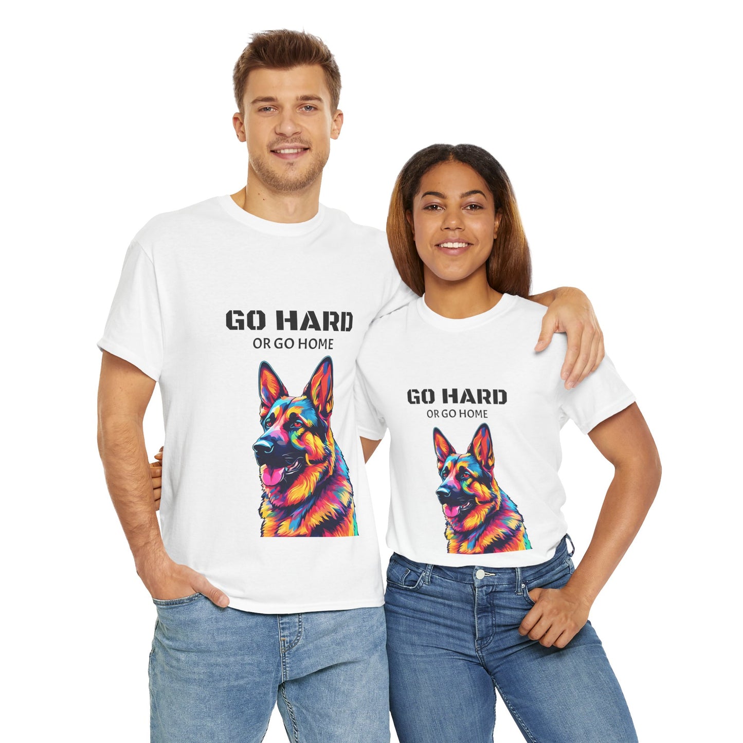 Camiseta de gimnasia Flashlander con diseño de perro pastor alemán Pop Art: "Ve a por todas o vete a casa"