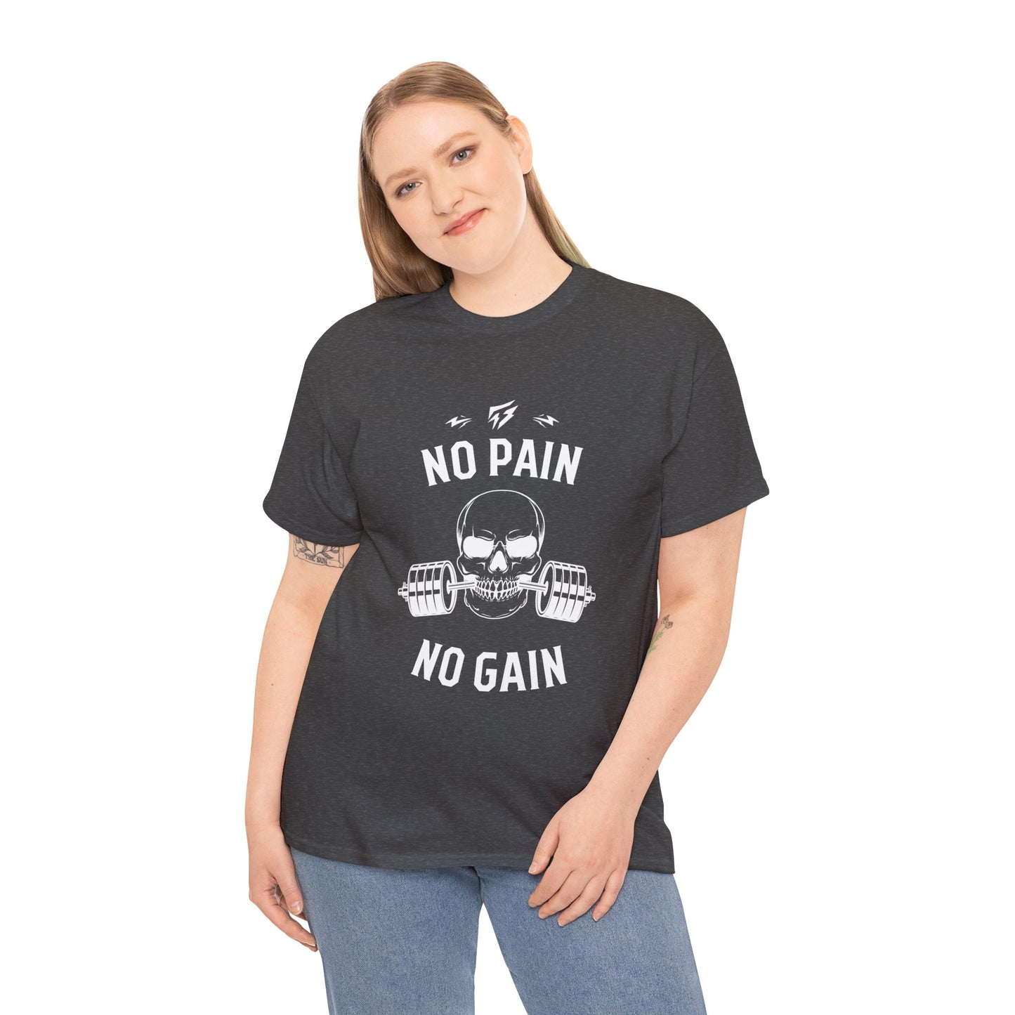 Skull Lifting Flashlander Gym Shirt No Pain No Gain Graphic Tee