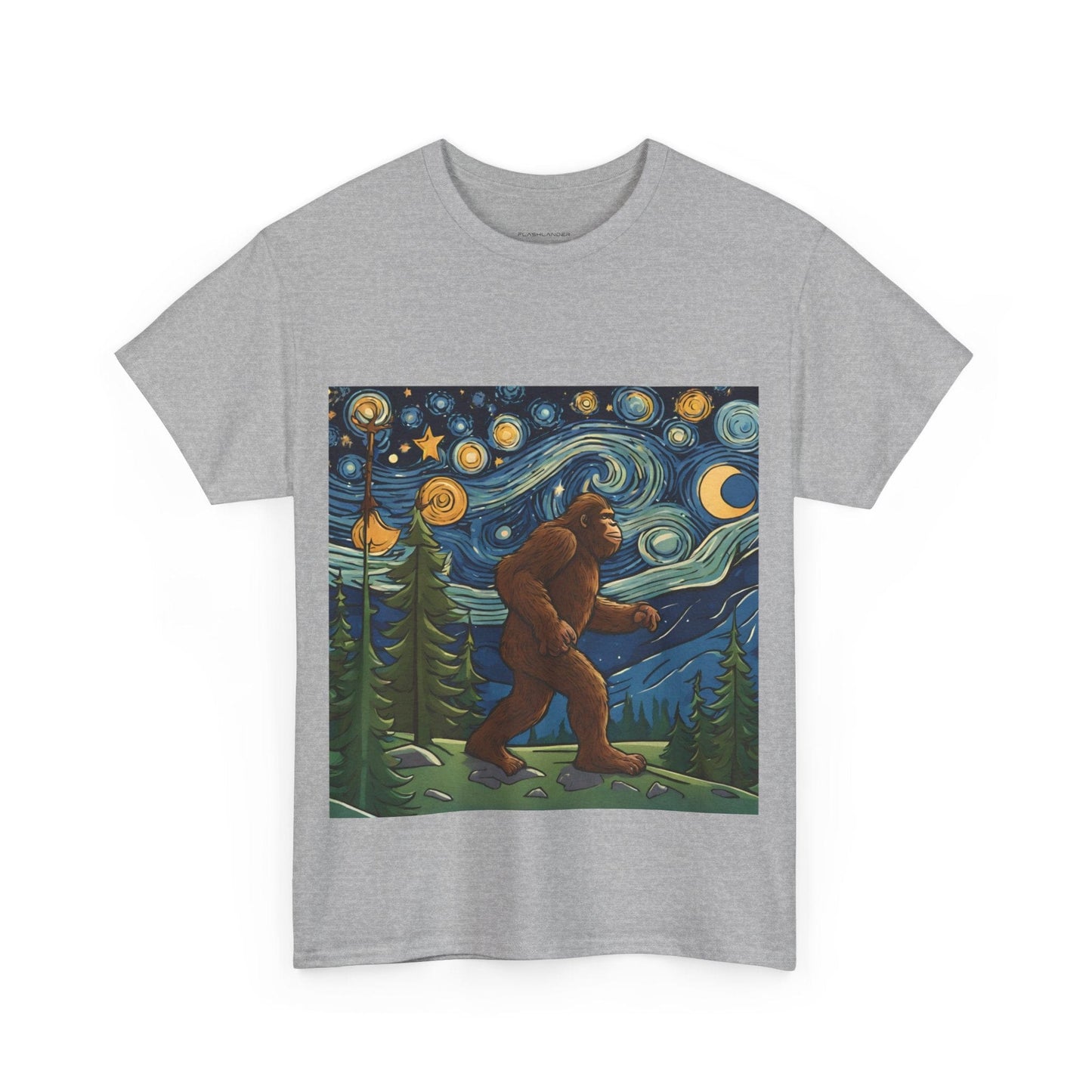 Bigfoot Strolls Through Van Gogh's Starry Night - Flashlander Gym Shirt