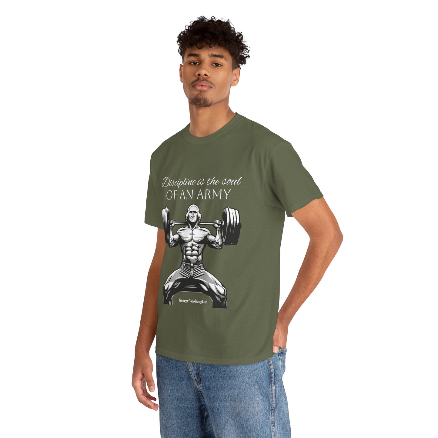 T-shirt de culturiste George Washington - Flashlander Disipline Is The Soul Of An Army Gym T-shirt en coton unisexe noir anthracite graphique