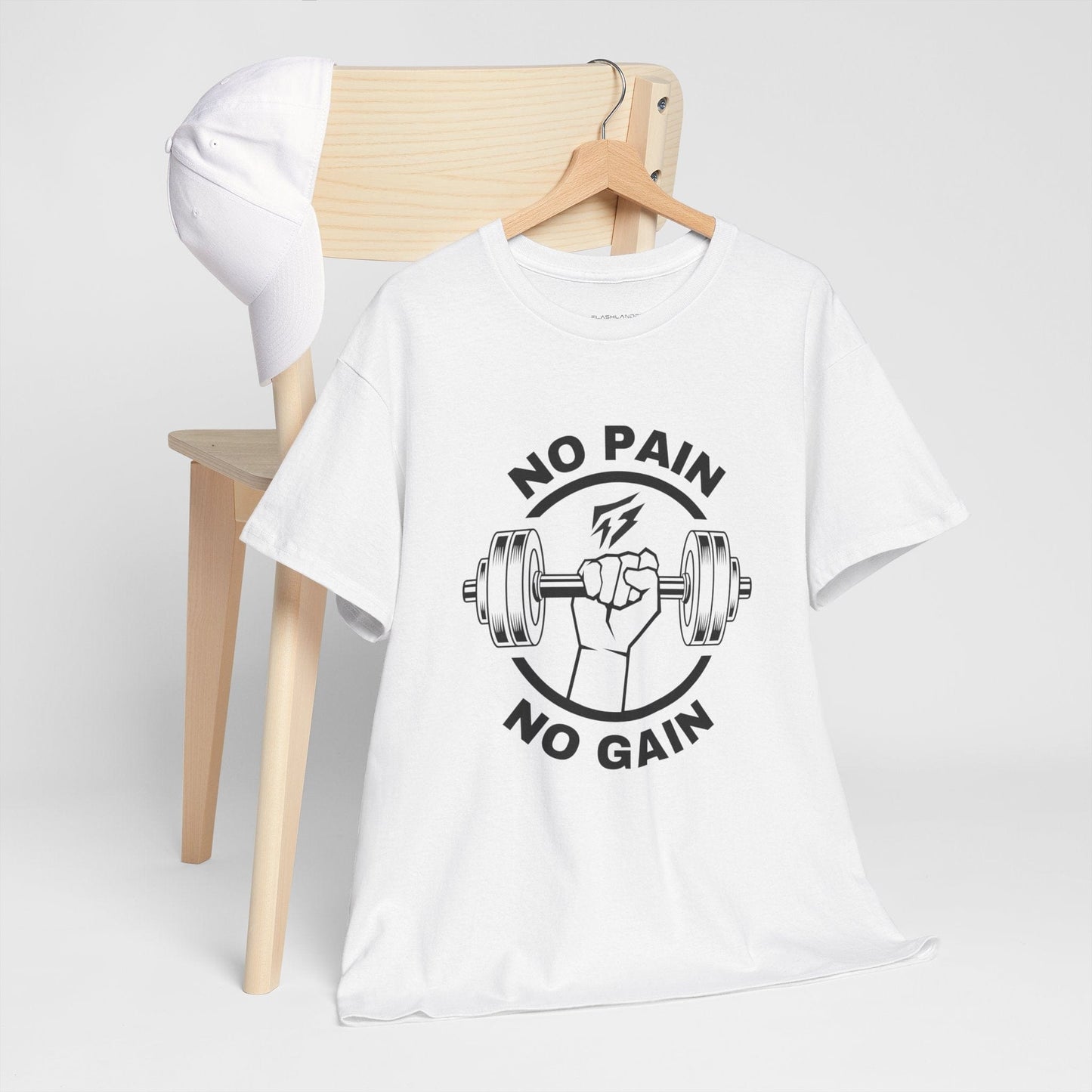 Camiseta de gimnasio Lifting Flashlander con frase "No Pain No Gain"