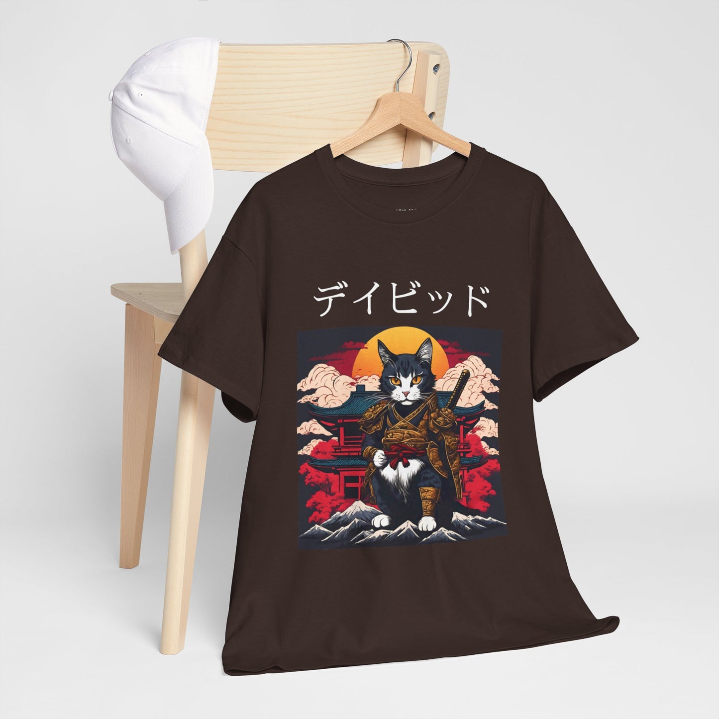 T-shirt japonais personnalisé avec votre nom T-shirt japonais personnalisé T-shirt d'anime de chat samouraï Votre texte Hiragana Katakana Kanji Femmes Hommes T-shirt