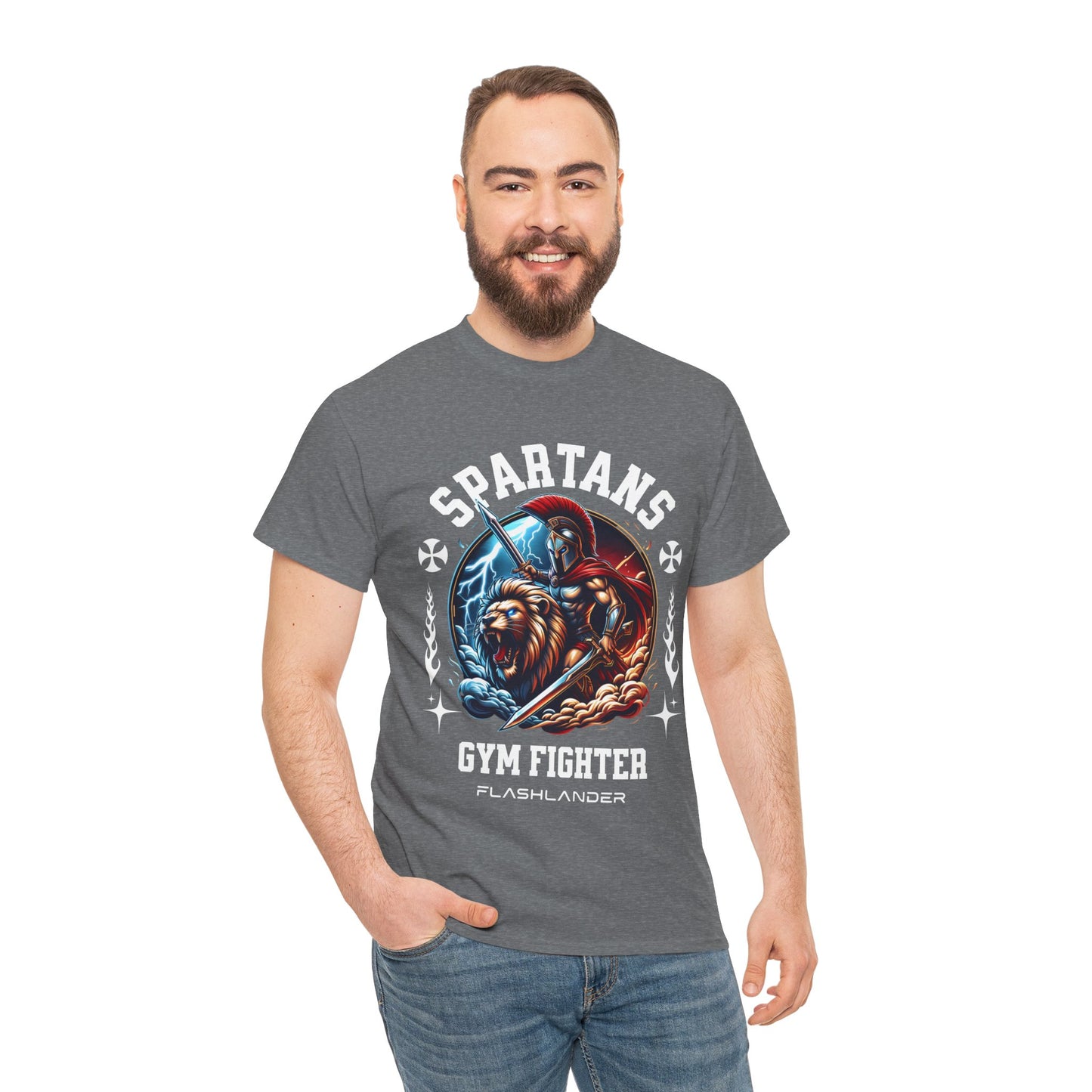 Spartans Gym Fighter Shirt Flashlander Performance T-Shirt Cotton Unisex Charcoal Black Graphic Tee