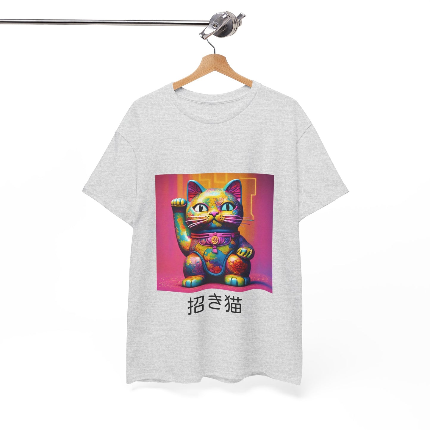 Camiseta de gimnasia Flashlander con el gato de la suerte japonés Manekineko y nombre japonés personalizado