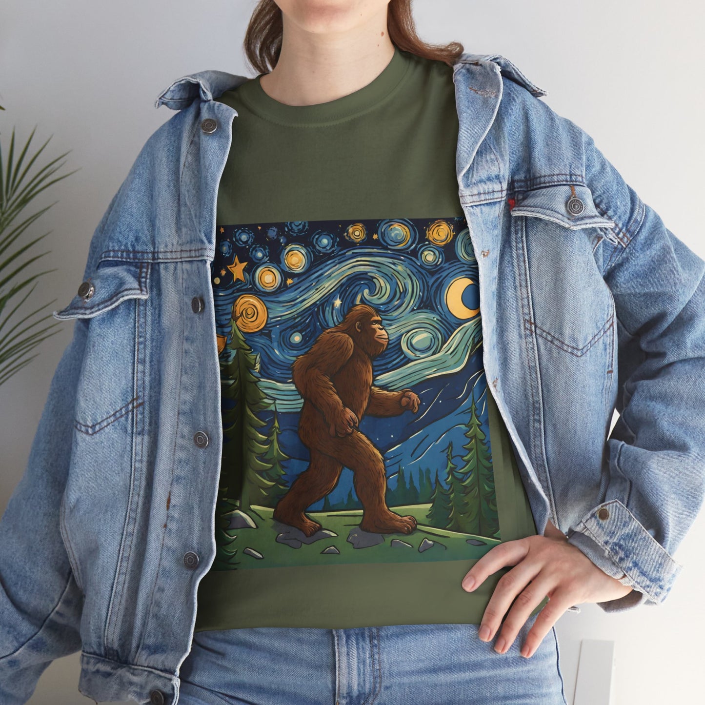 Bigfoot Strolls Through Van Gogh's Starry Night - Flashlander Gym Shirt