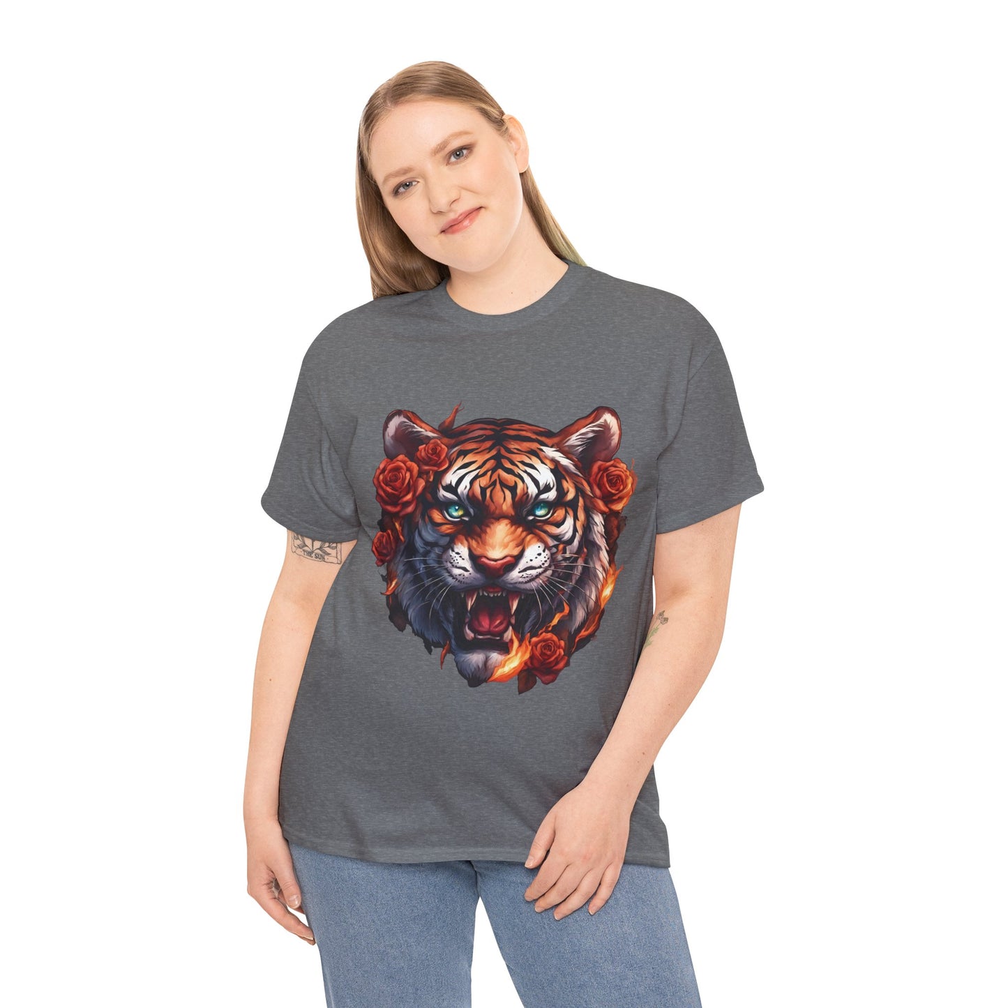 Tiger Flames and Roses T-Shirt Flashlander