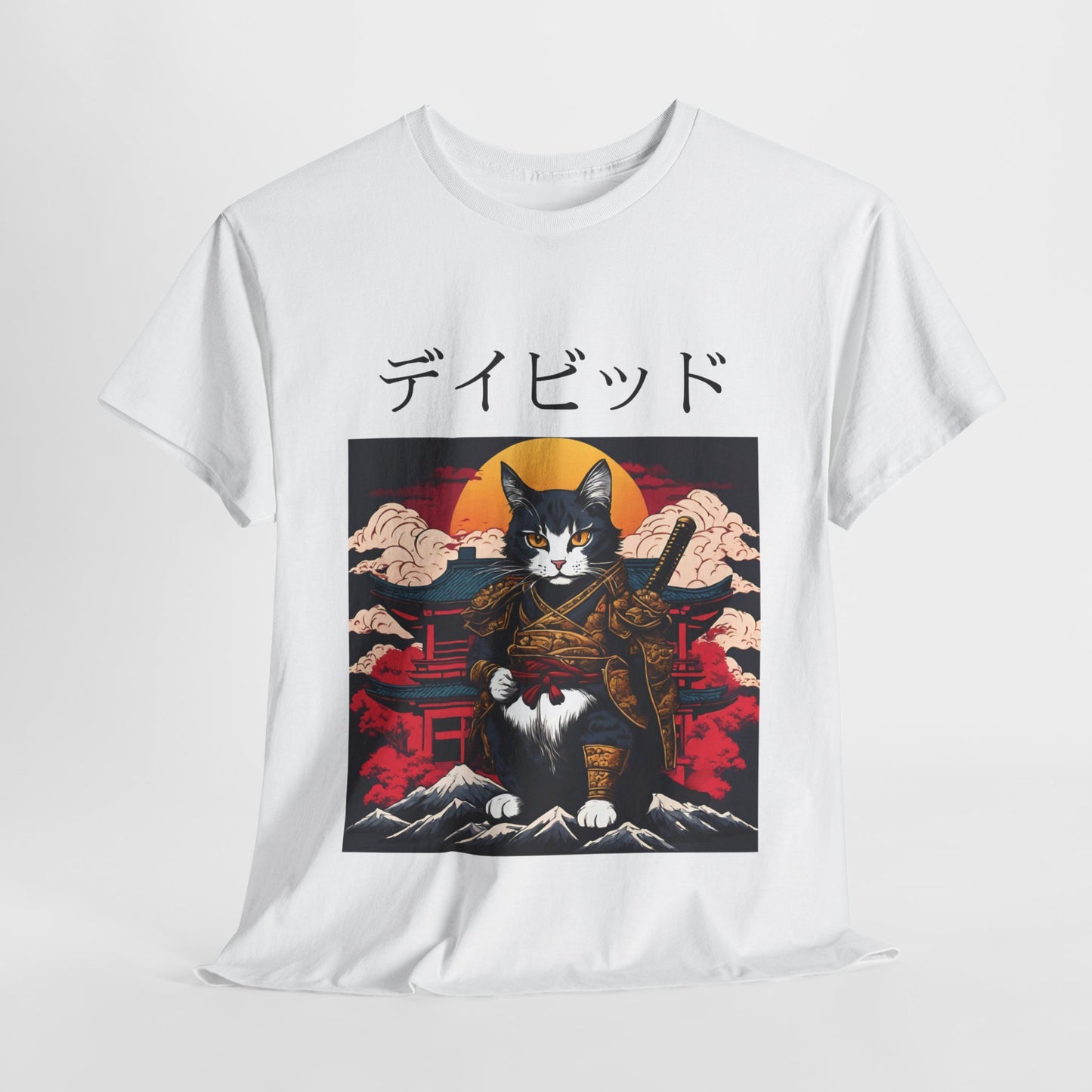 T-shirt japonais personnalisé avec votre nom T-shirt japonais personnalisé T-shirt d'anime de chat samouraï Votre texte Hiragana Katakana Kanji Femmes Hommes T-shirt