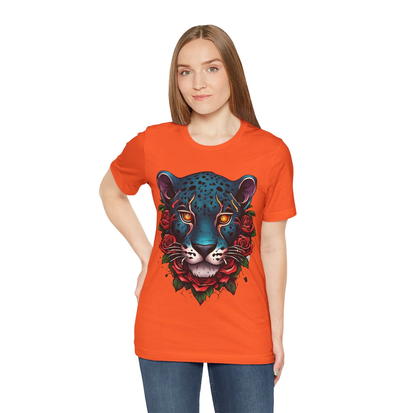 T-shirt graphique unisexe Jaguar Flames and Roses Flashlander