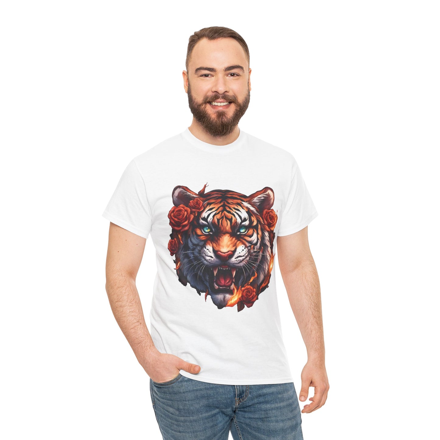 Tiger Flames and Roses T-Shirt Flashlander