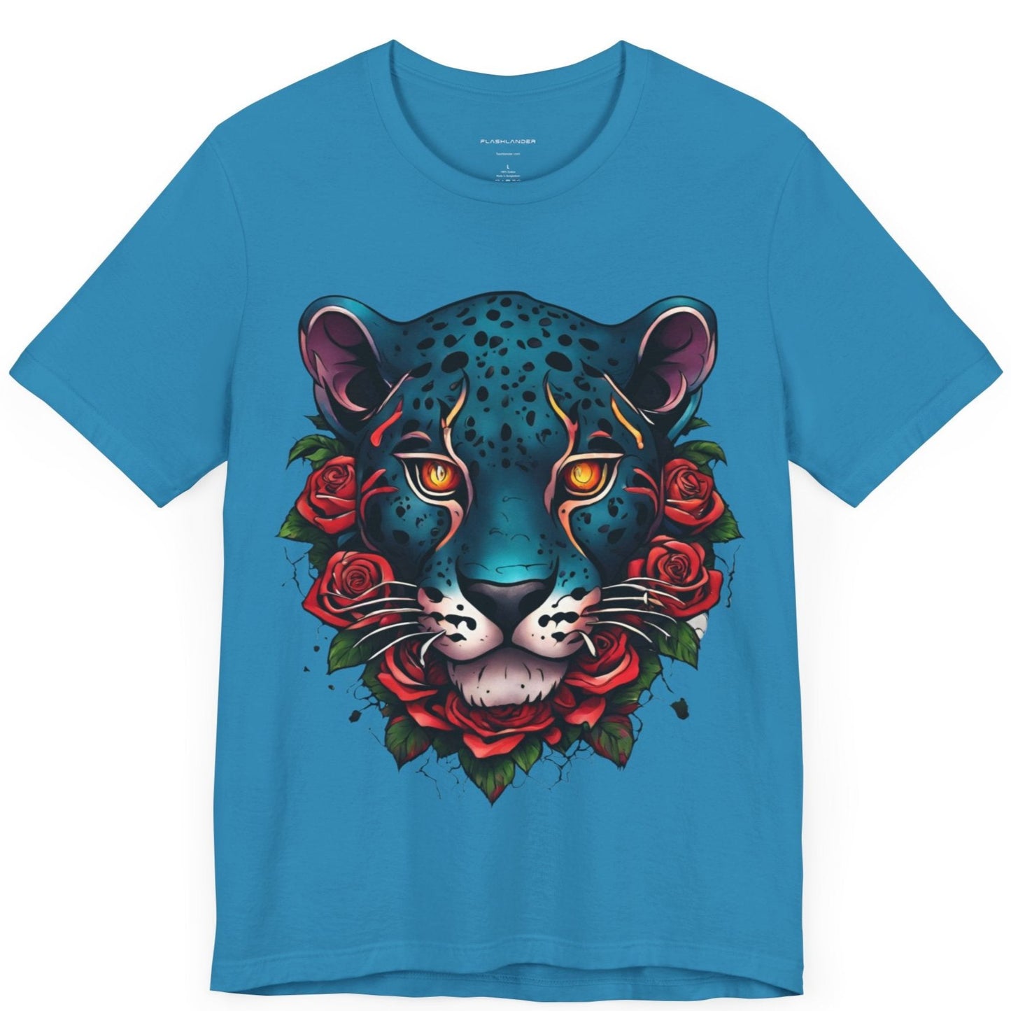 T-shirt graphique unisexe Jaguar Flames and Roses Flashlander