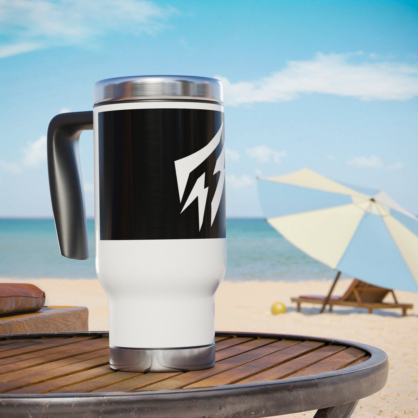 Flashlander Stainless Steel Travel Sports Mug with Handle 14oz White and Black