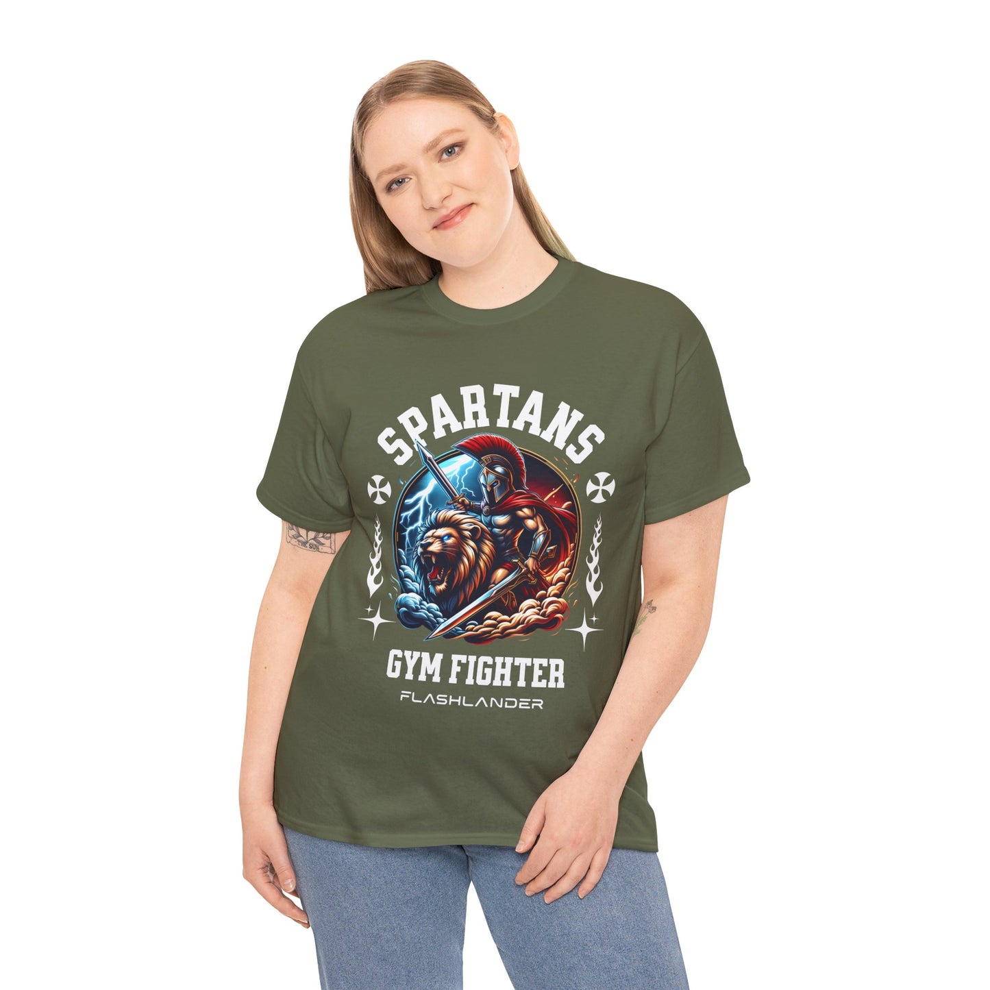 Spartans Gym Fighter Shirt Flashlander Performance T-Shirt Cotton Unisex Charcoal Black Graphic Tee