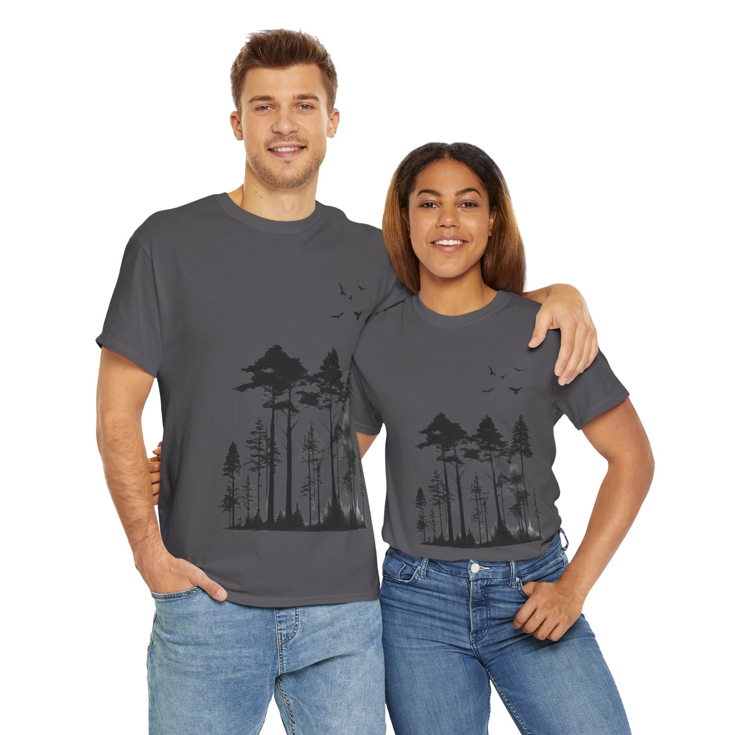 Camisa del bosque de pinos Camiseta unisex de algodón pesado Flashlander