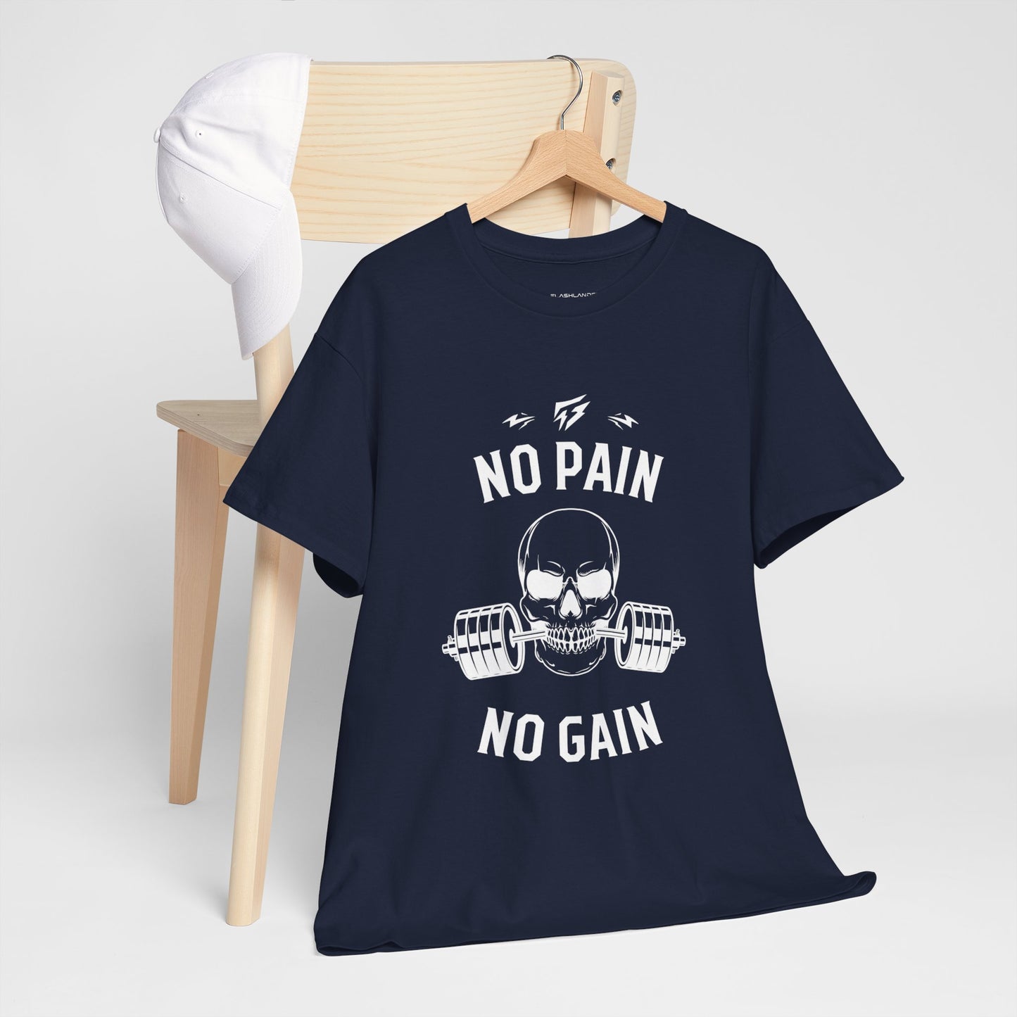 Skull Lifting Flashlander Gym Shirt No Pain No Gain Graphic Tee