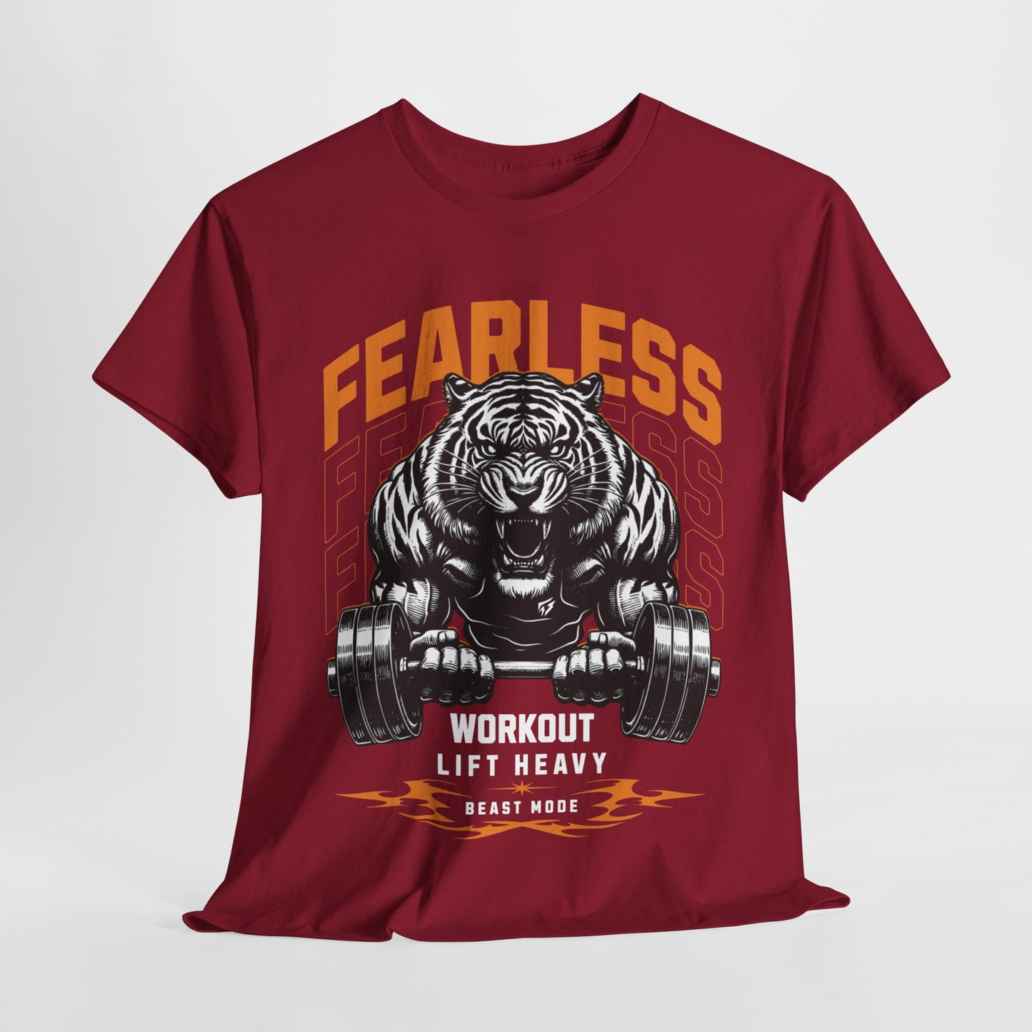 Tiger Bodybuilder Shirt Flashlander Fearless Workout Lift Heavy Beast Mode Gym T-Shirt Cotton Unisex Graphic Tee