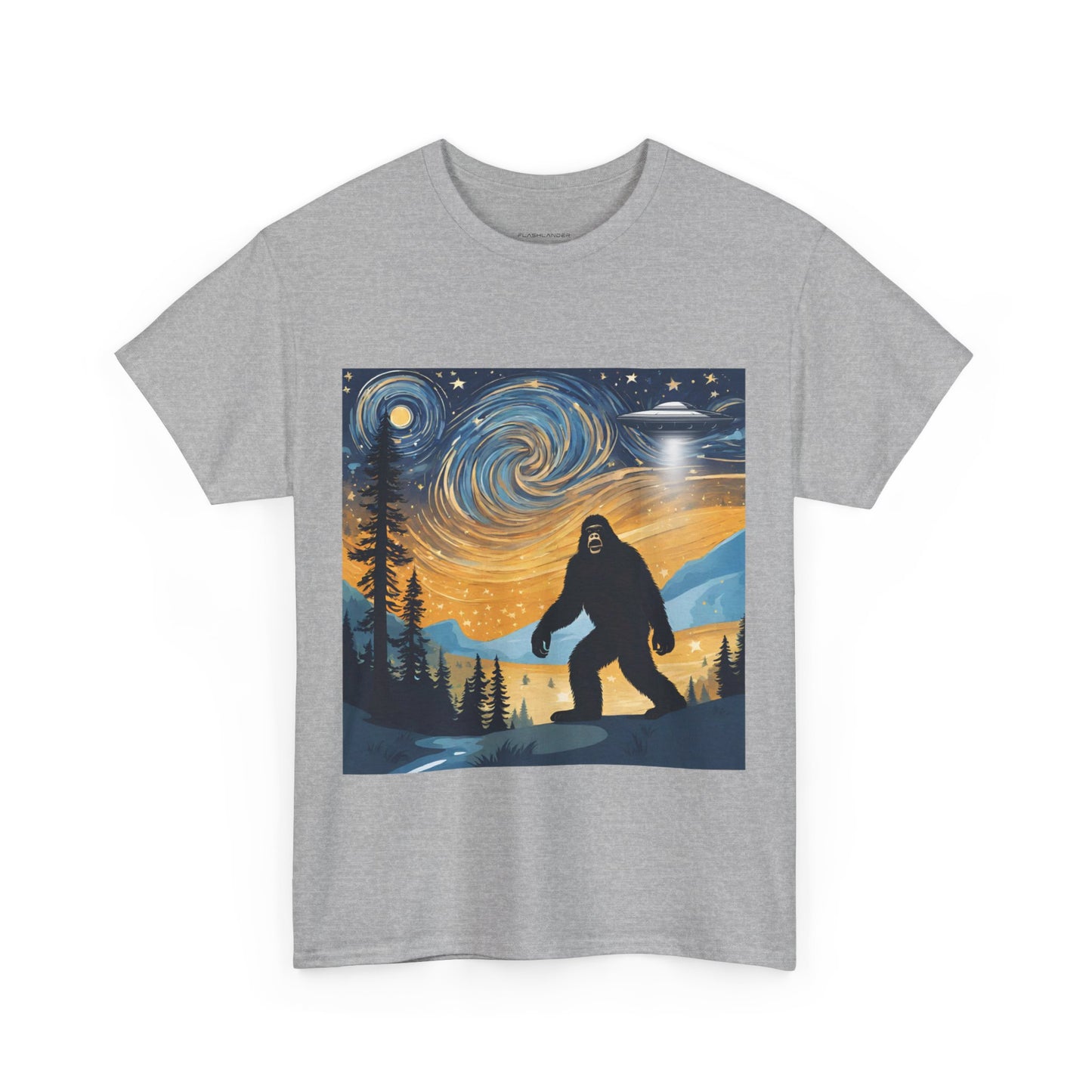 Funny Starry Night Stroll Bigfoot Encounters UFO Abduction - Flashlander Gym Shirt