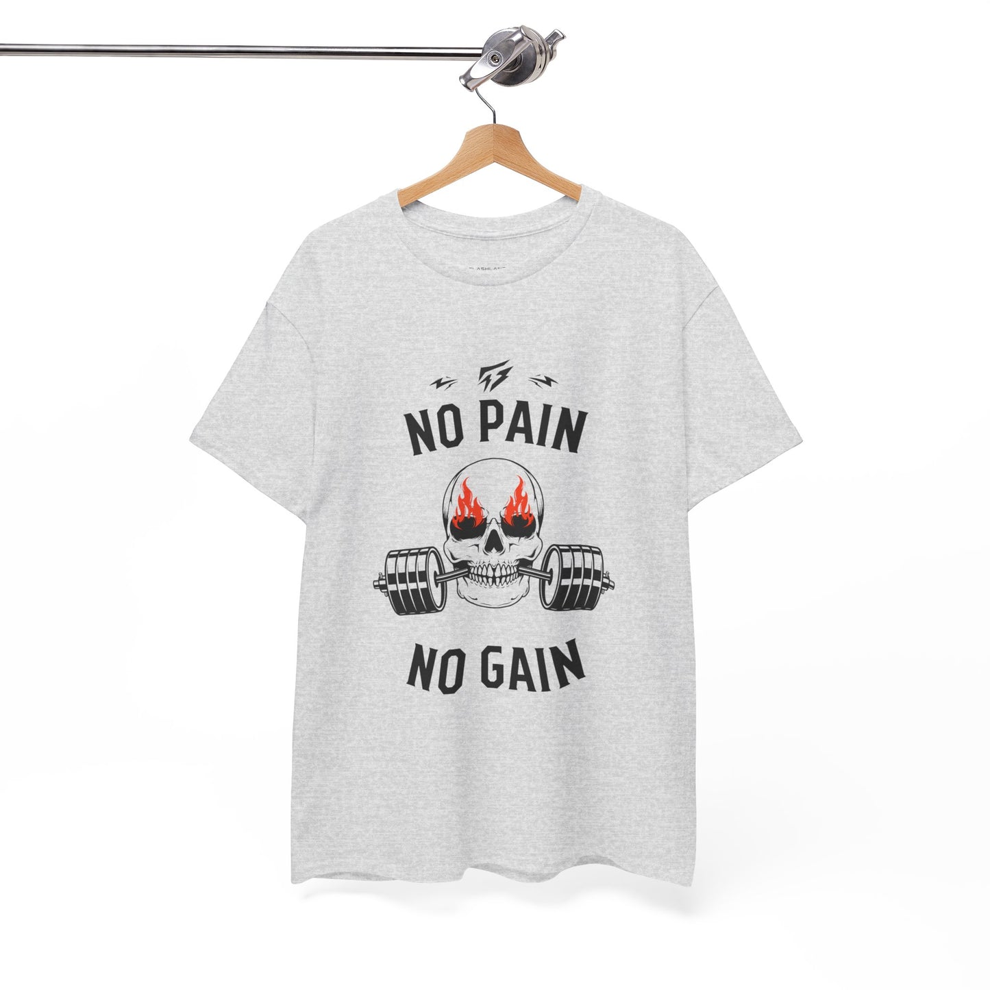 Skull Fire Lifting Flashlander Gym Shirt No Pain No Gain Graphic Tee