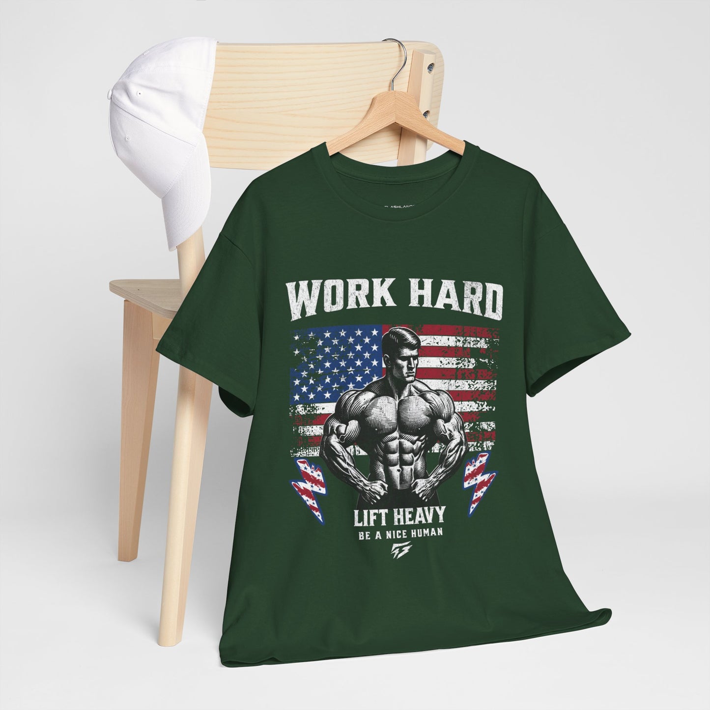 Work Hard Lift Heavy Gym Shirt Flashlander Cotton Unisex Charcoal Black Graphic Tee