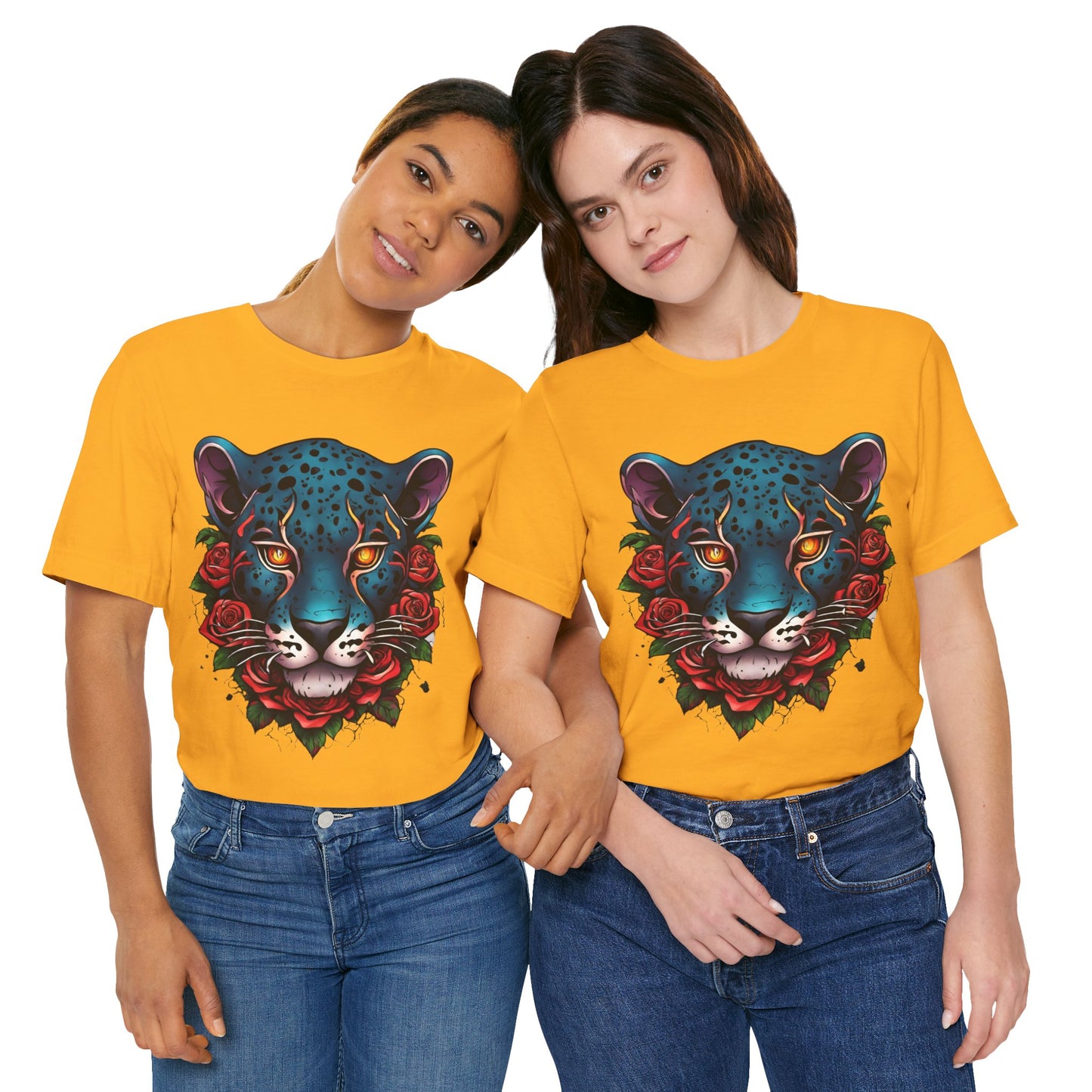 T-shirt graphique unisexe Jaguar Flames and Roses Flashlander