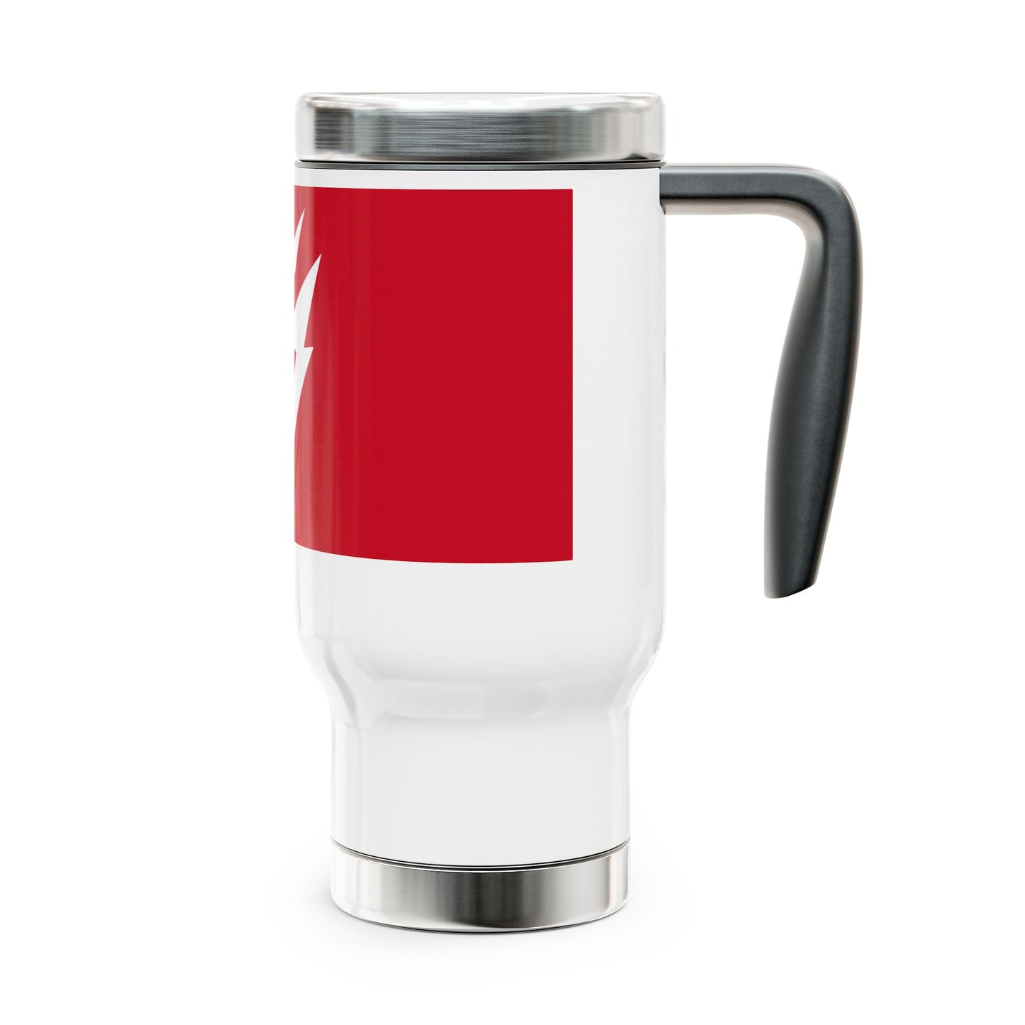 Taza deportiva de viaje de acero inoxidable Flashlander con asa, 14 oz, color rojo oscuro y blanco