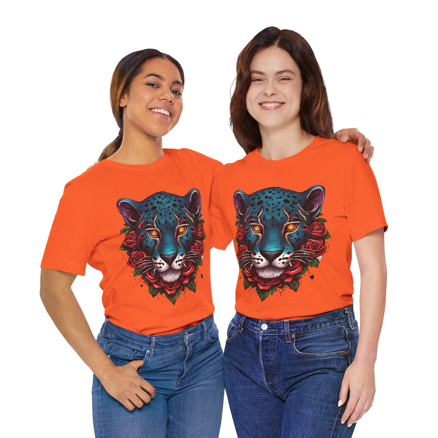 T-shirt graphique unisexe Jaguar Flames and Roses Flashlander