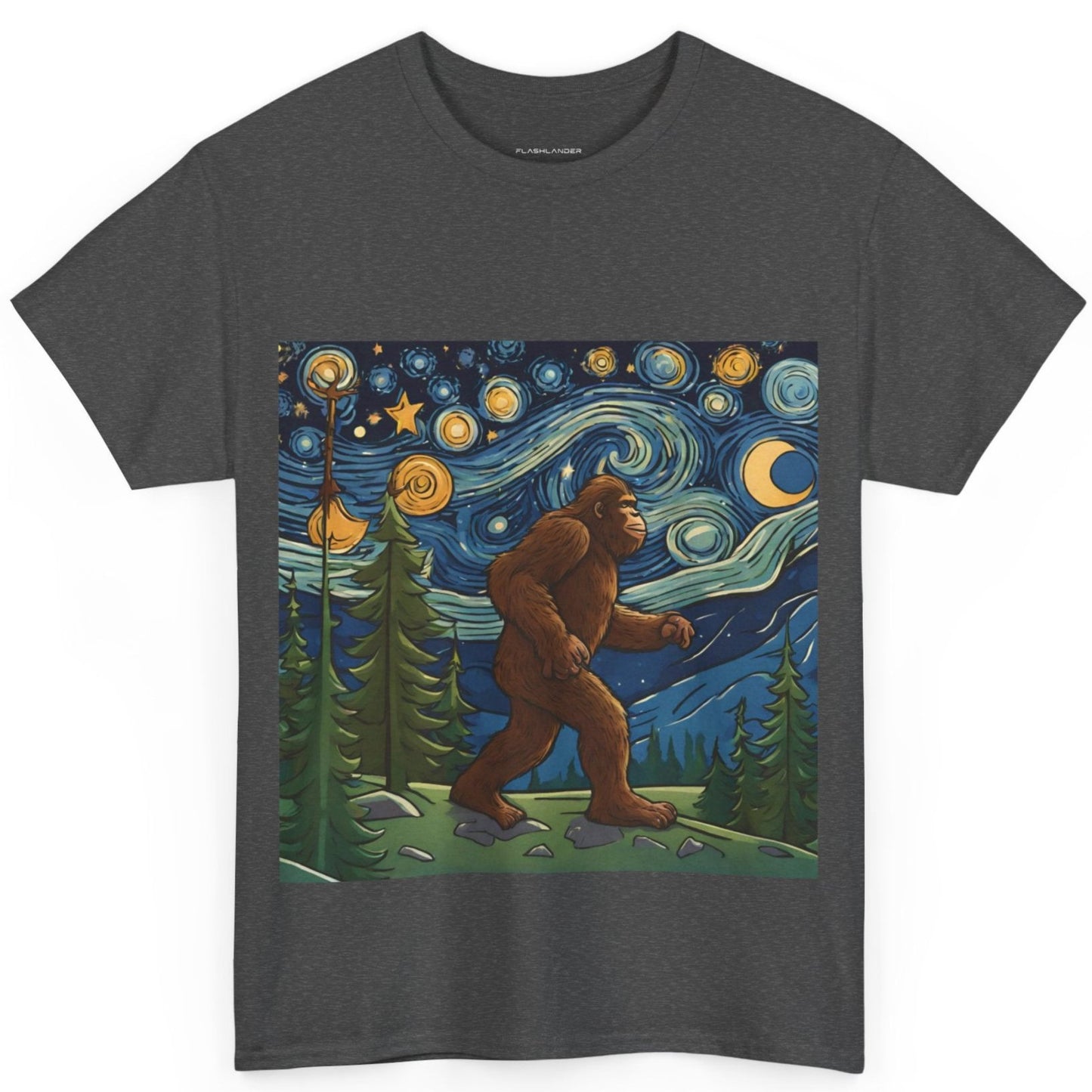 Bigfoot Strolls Through Van Gogh's Starry Night - Flashlander Gym Shirt