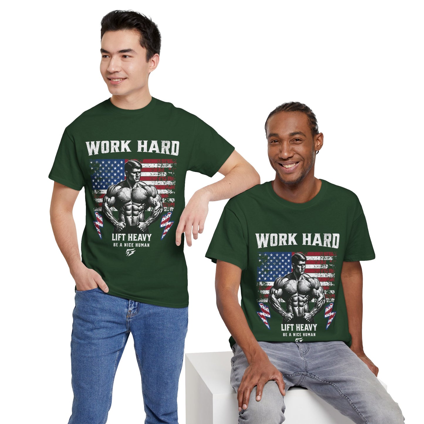 Work Hard Lift Heavy Gym Shirt Flashlander Cotton Unisex Charcoal Black Graphic Tee