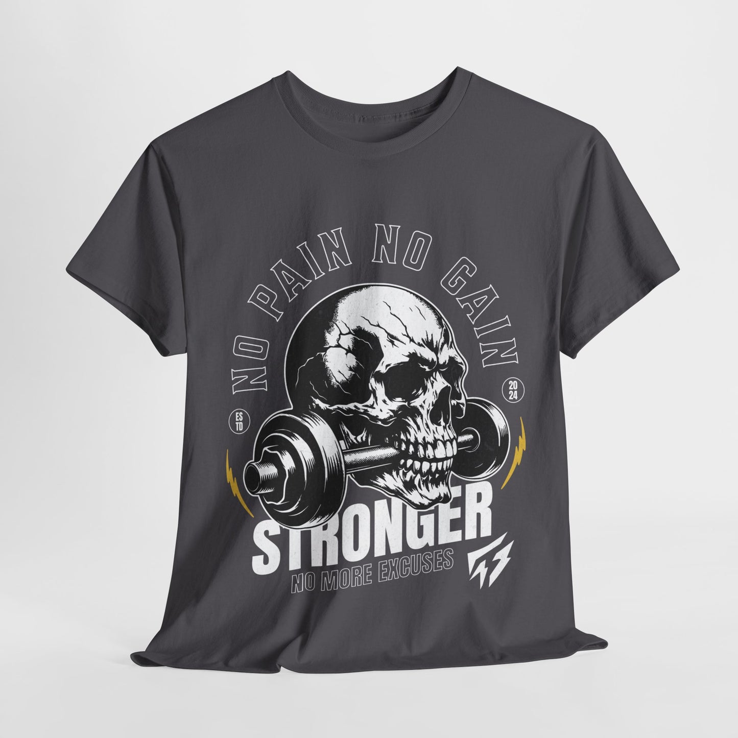 Skull Gym Shirt Flashlander No Pain No Gain Performance T-Shirt Cotton Unisex Charcoal Black Graphic Tee