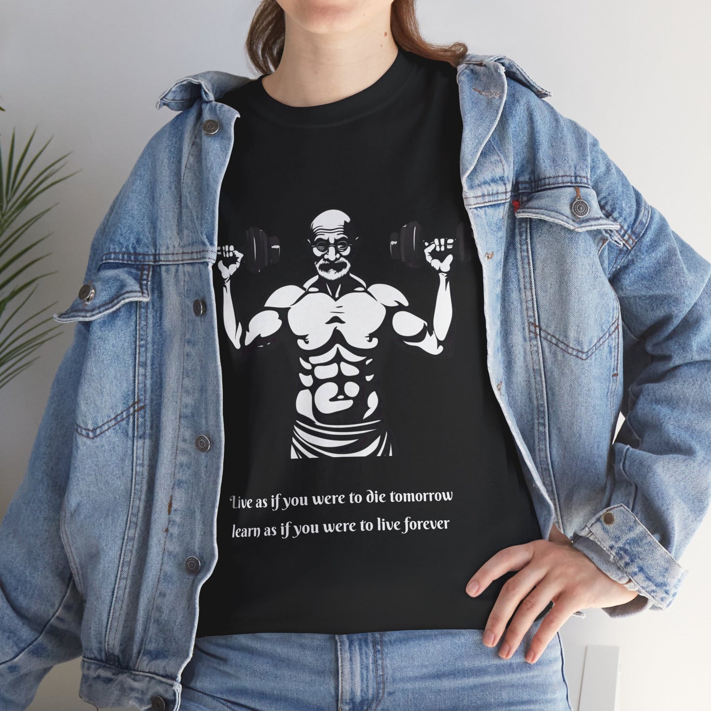 Gandhi Bodybuilder Gym Shirt - Flashlander Live as if you were to die tomorrow, learn as if you were to live forever quote Graphic Tee