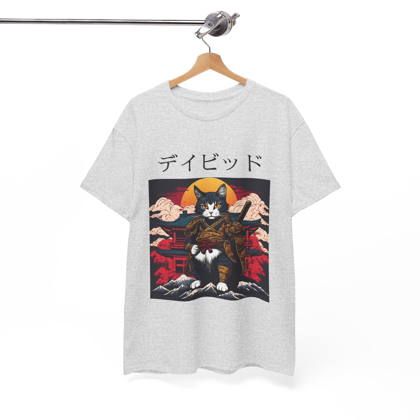 T-shirt japonais personnalisé avec votre nom T-shirt japonais personnalisé T-shirt d'anime de chat samouraï Votre texte Hiragana Katakana Kanji Femmes Hommes T-shirt