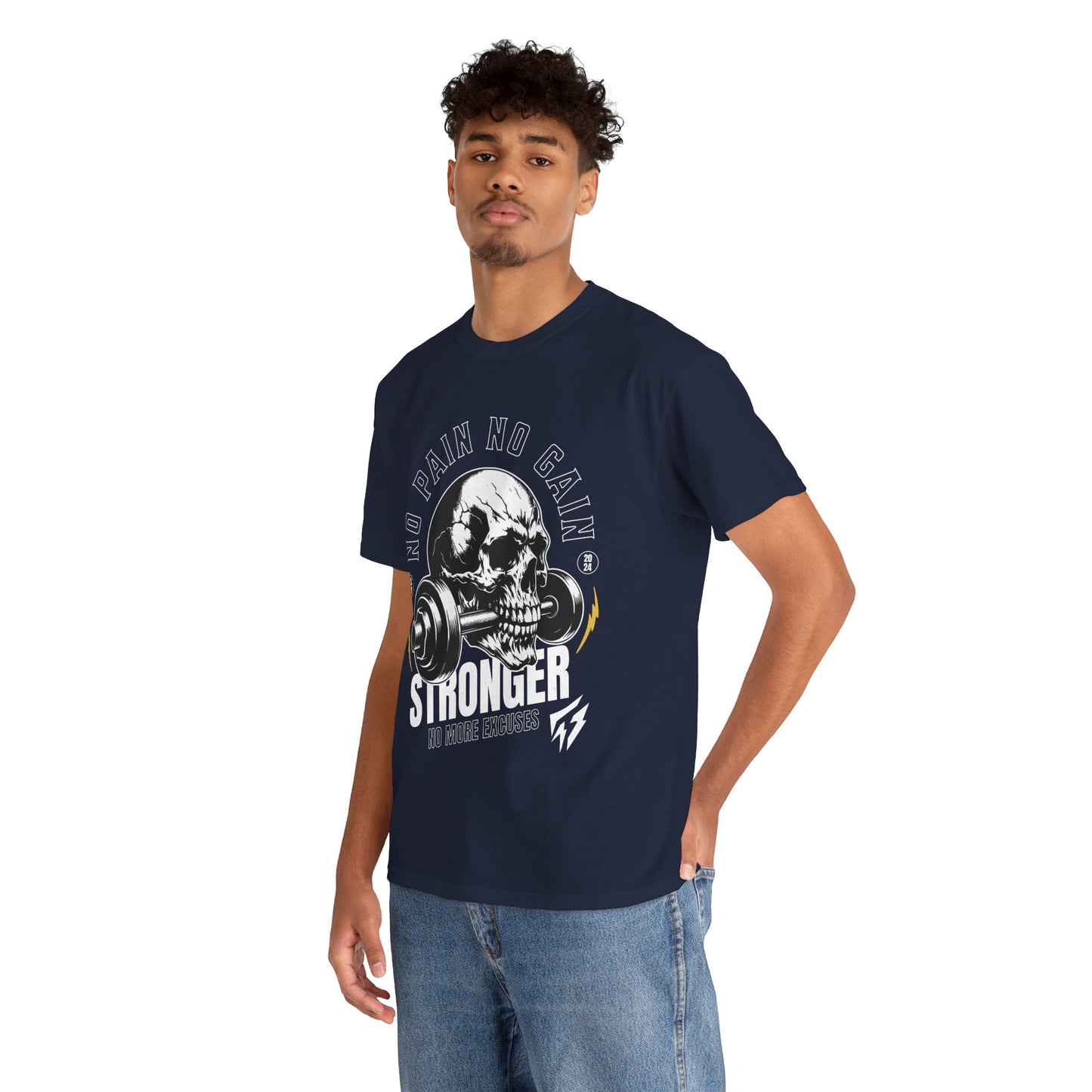 Skull Gym Shirt Flashlander No Pain No Gain Performance T-Shirt Cotton Unisex Charcoal Black Graphic Tee