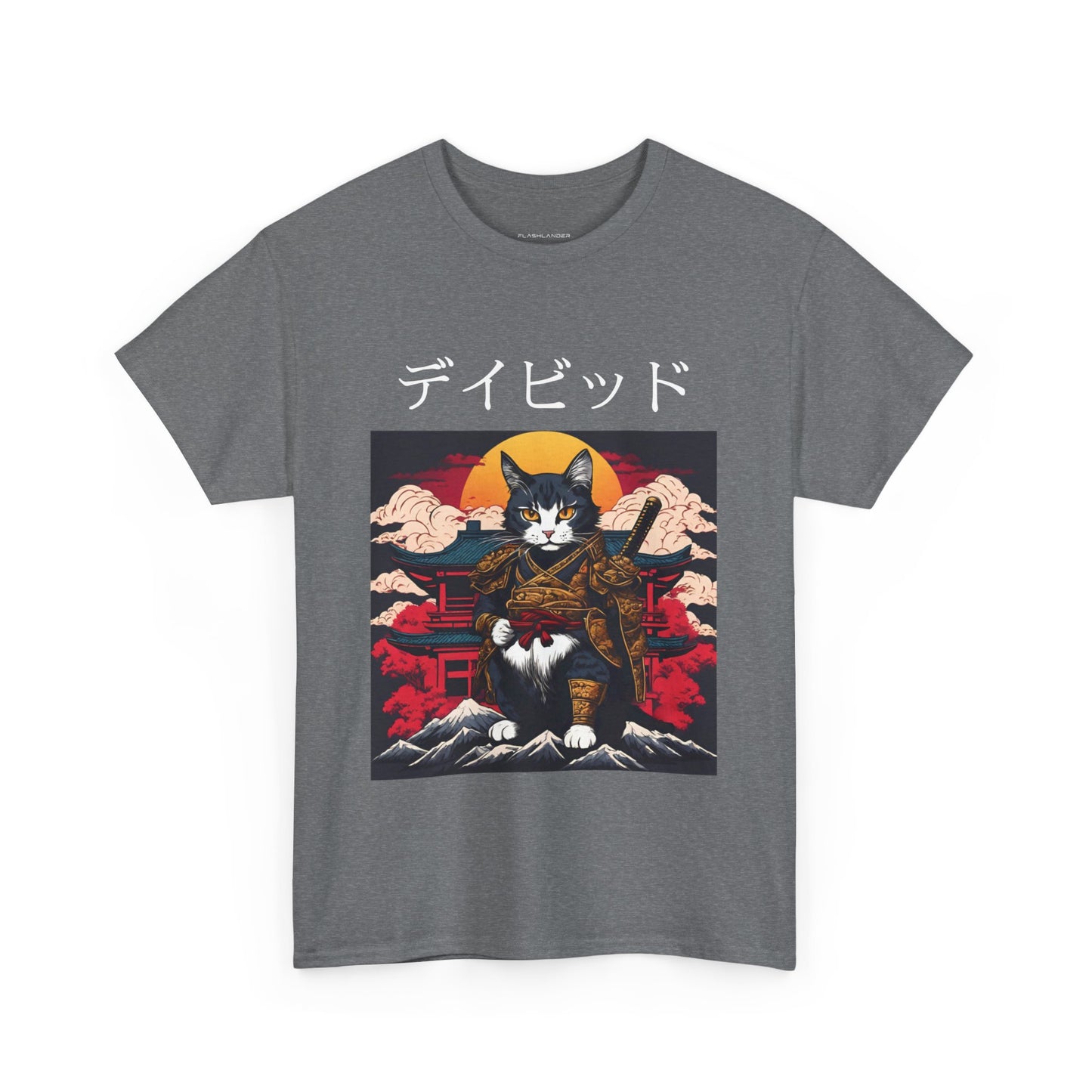 T-shirt japonais personnalisé avec votre nom T-shirt japonais personnalisé T-shirt d'anime de chat samouraï Votre texte Hiragana Katakana Kanji Femmes Hommes T-shirt