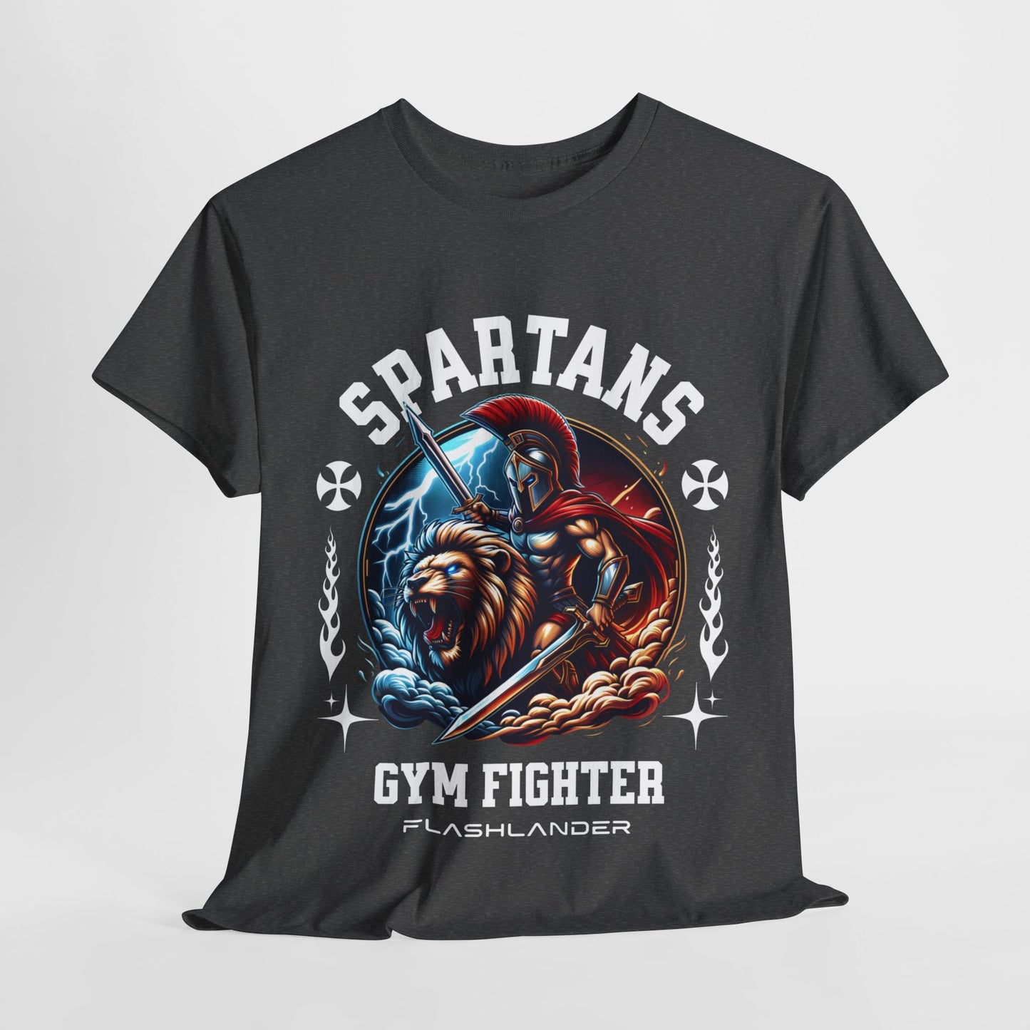 Spartans Gym Fighter Shirt Flashlander Performance T-Shirt Cotton Unisex Charcoal Black Graphic Tee