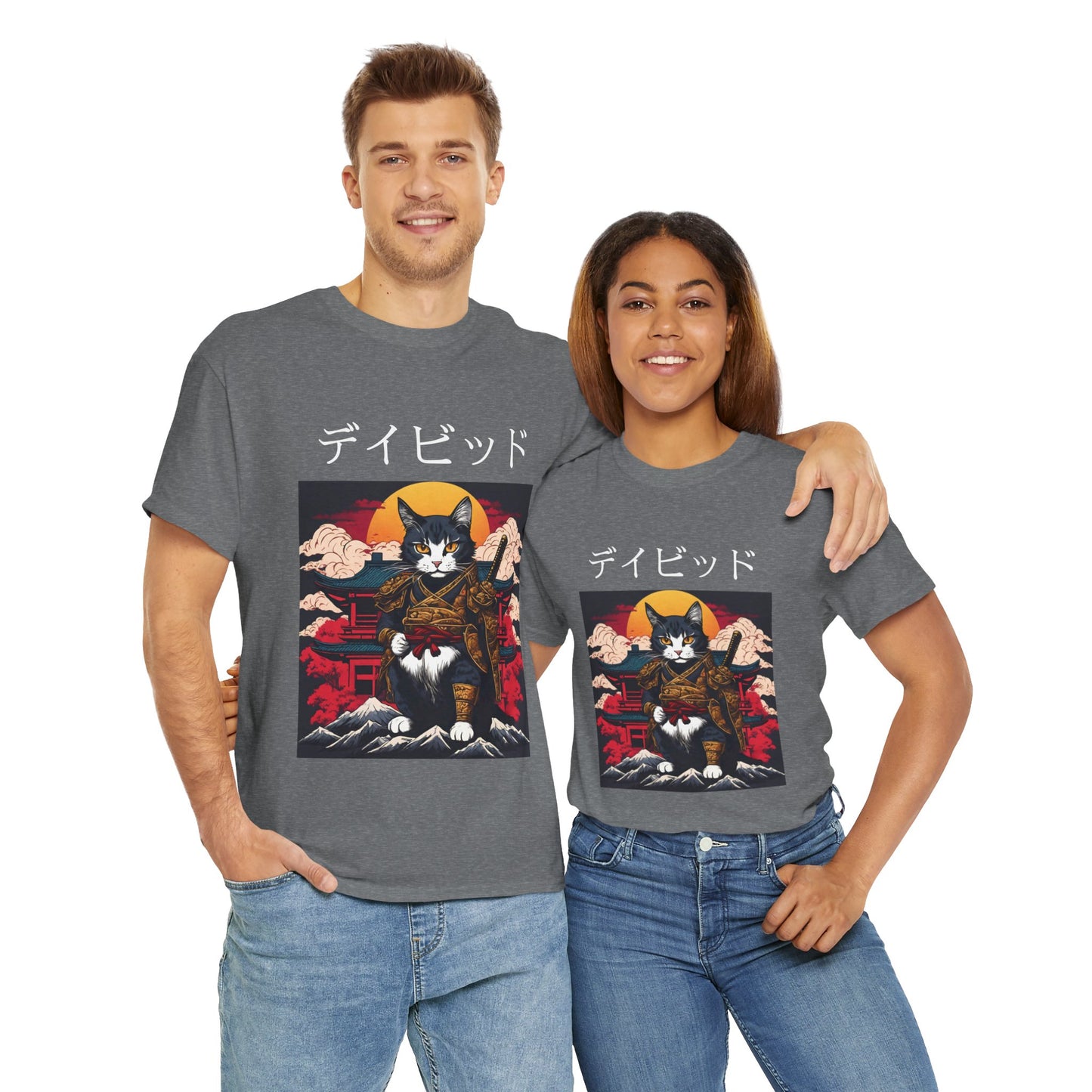 T-shirt japonais personnalisé avec votre nom T-shirt japonais personnalisé T-shirt d'anime de chat samouraï Votre texte Hiragana Katakana Kanji Femmes Hommes T-shirt