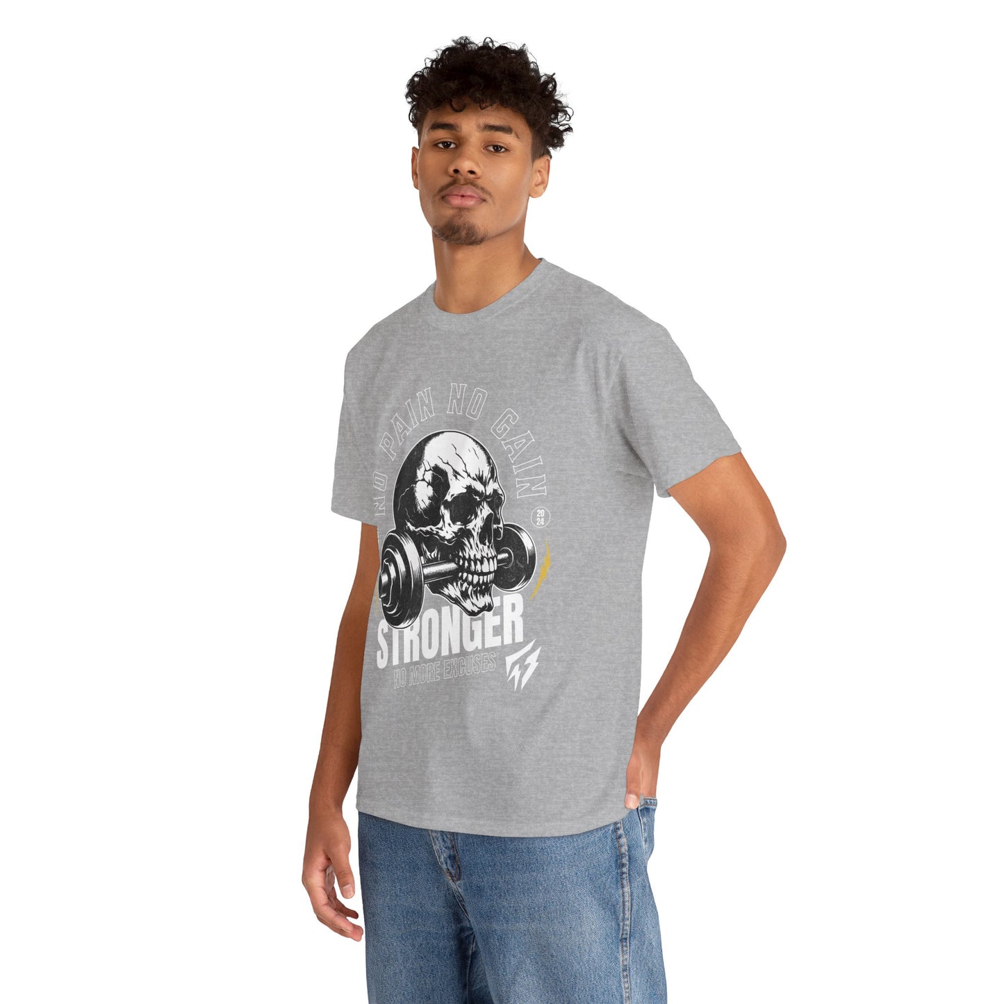 Skull Gym Shirt Flashlander No Pain No Gain Performance T-Shirt Cotton Unisex Charcoal Black Graphic Tee