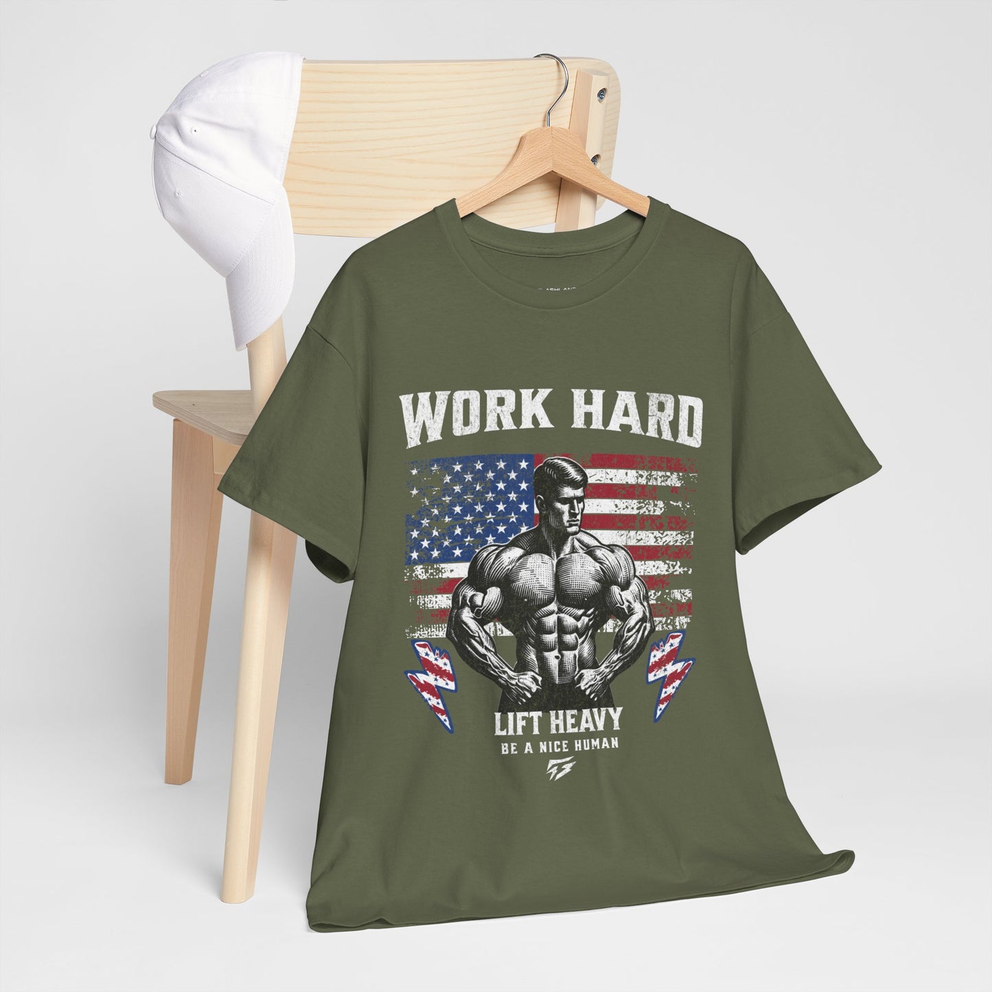 Work Hard Lift Heavy Gym Shirt Flashlander Cotton Unisex Charcoal Black Graphic Tee