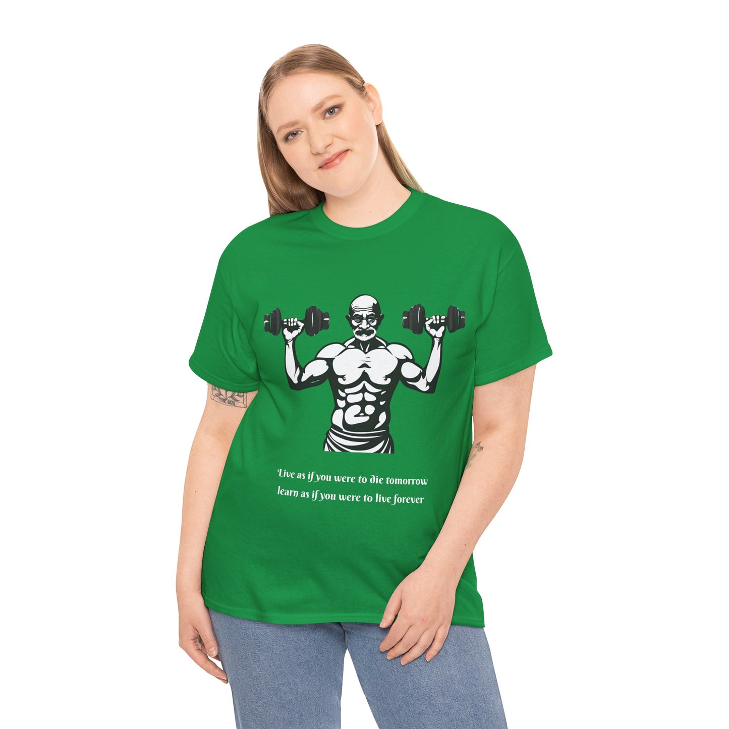 Gandhi Bodybuilder Gym Shirt - Flashlander Live as if you were to die tomorrow, learn as if you were to live forever quote Graphic Tee