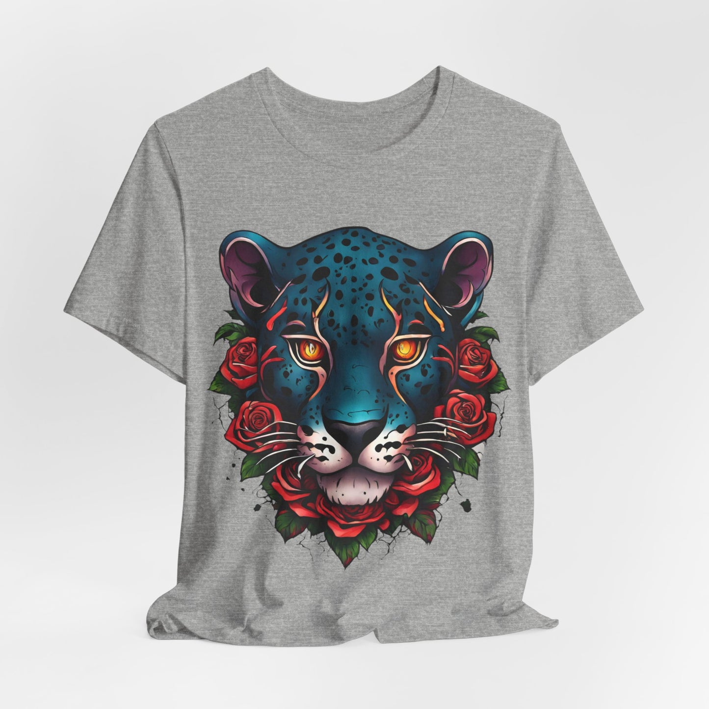 T-shirt graphique unisexe Jaguar Flames and Roses Flashlander