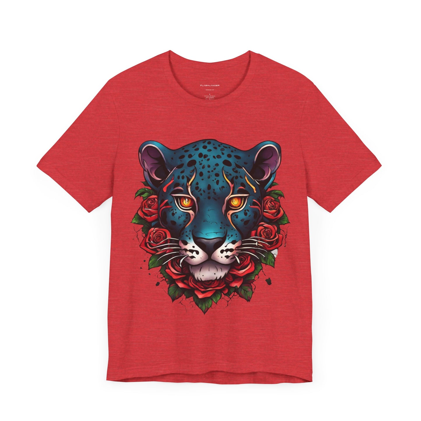 T-shirt graphique unisexe Jaguar Flames and Roses Flashlander