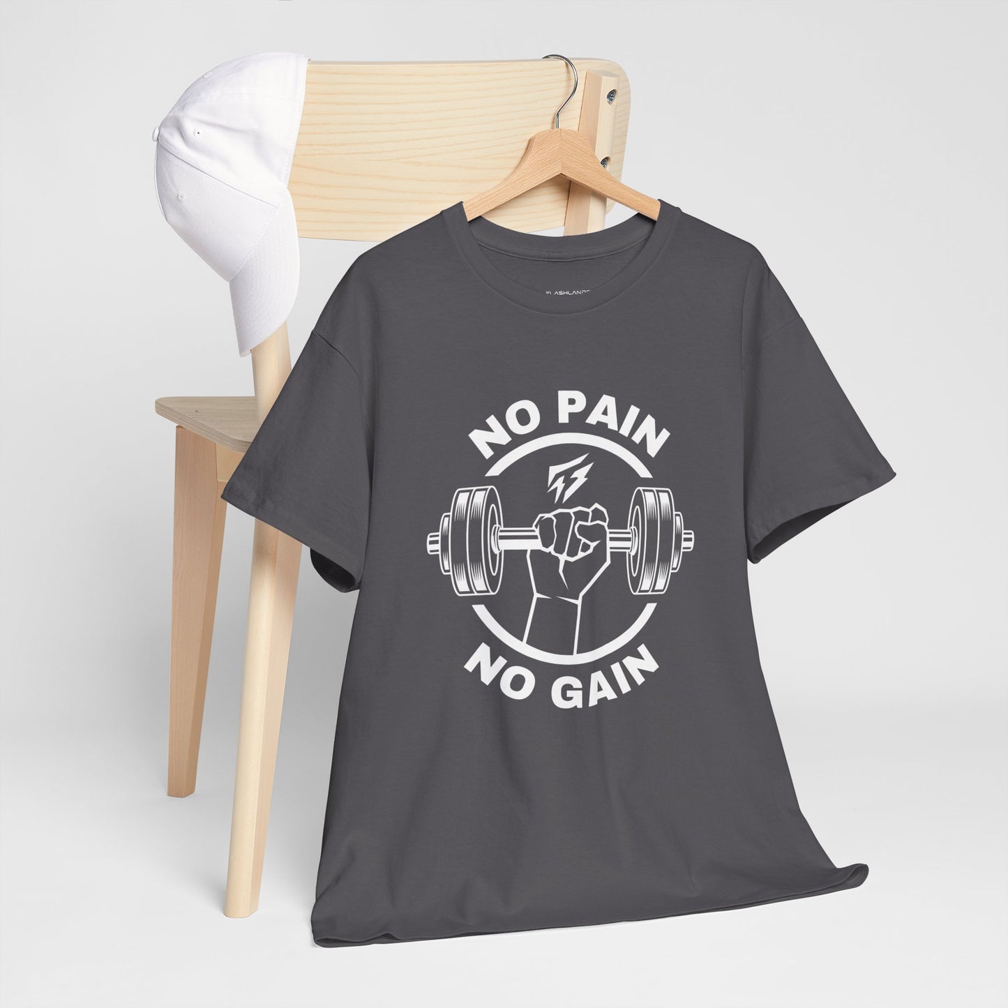 Camiseta de gimnasio Lifting Flashlander con frase "No Pain No Gain"