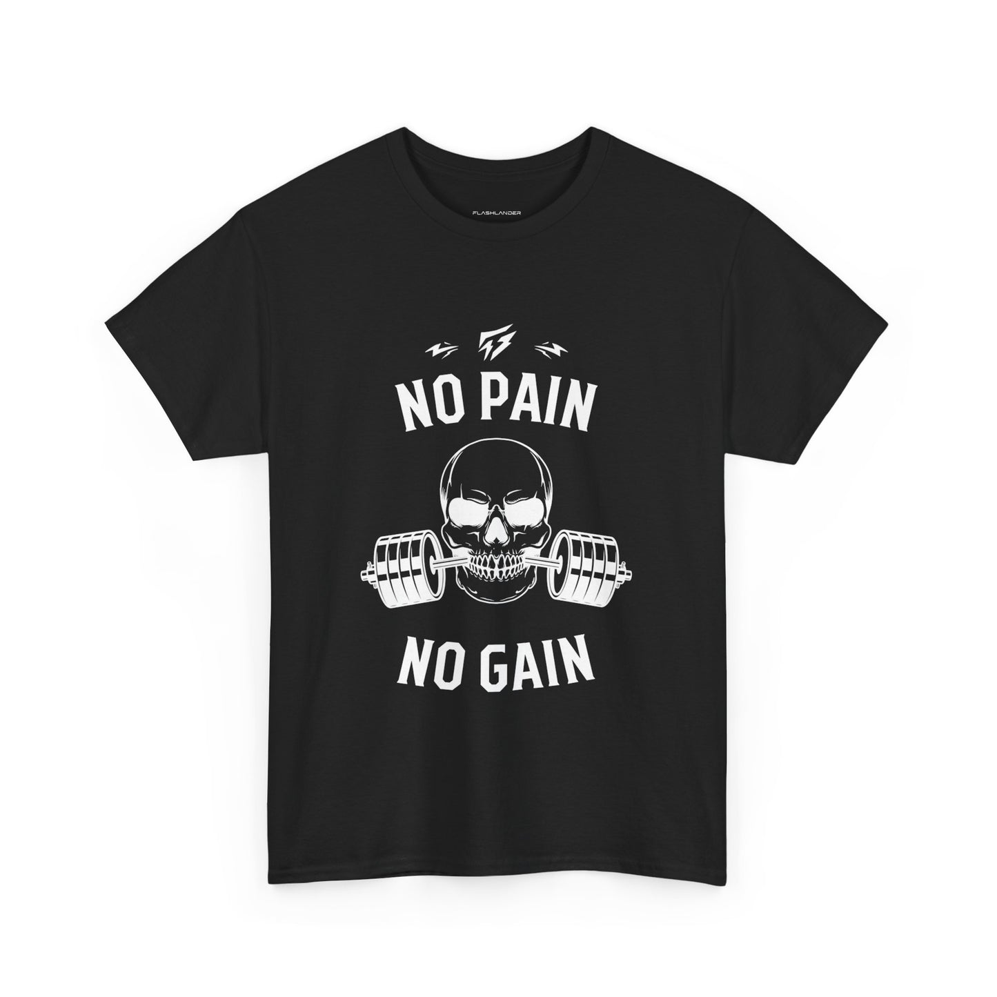 Skull Lifting Flashlander Gym Shirt No Pain No Gain Graphic Tee