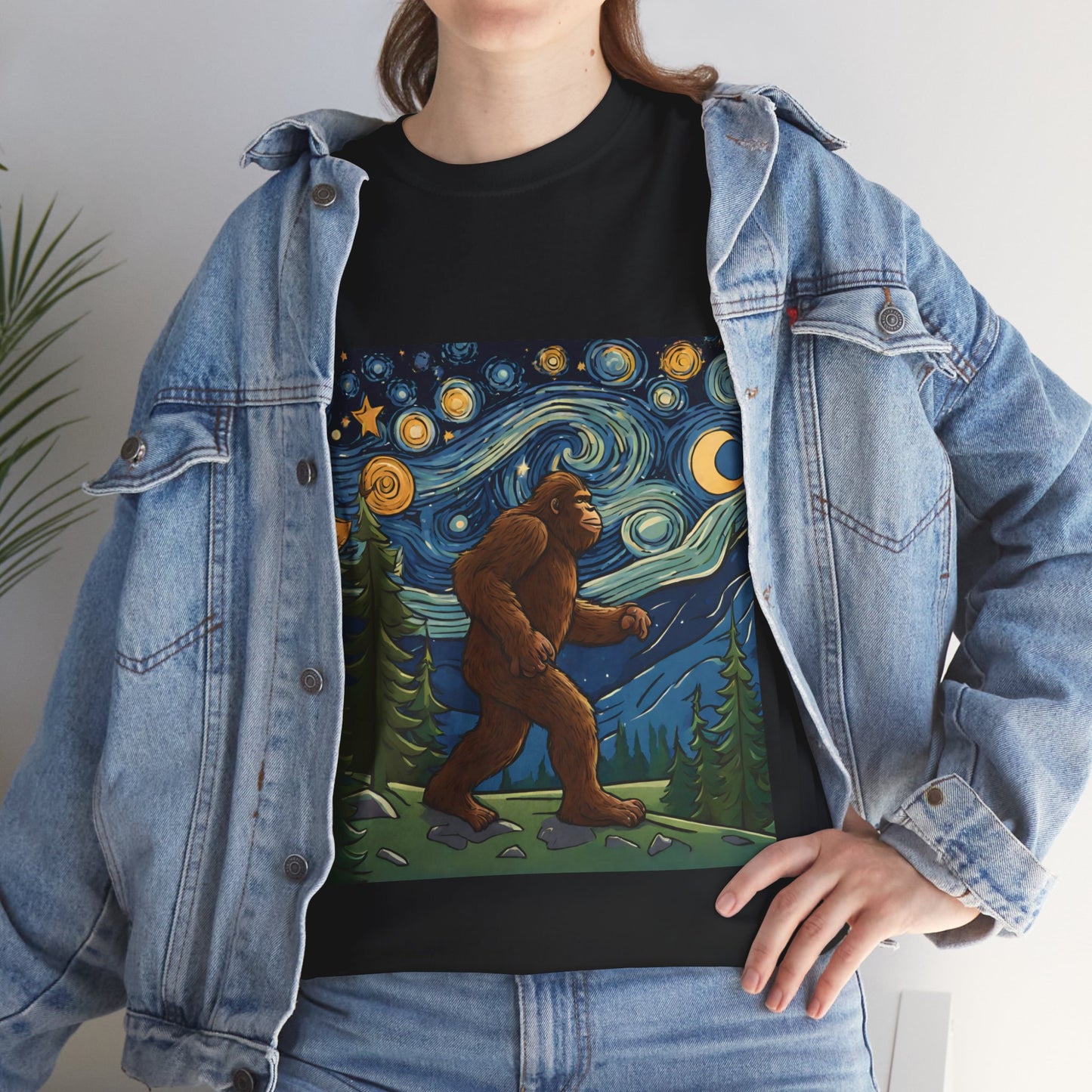 Bigfoot Strolls Through Van Gogh's Starry Night - Flashlander Gym Shirt