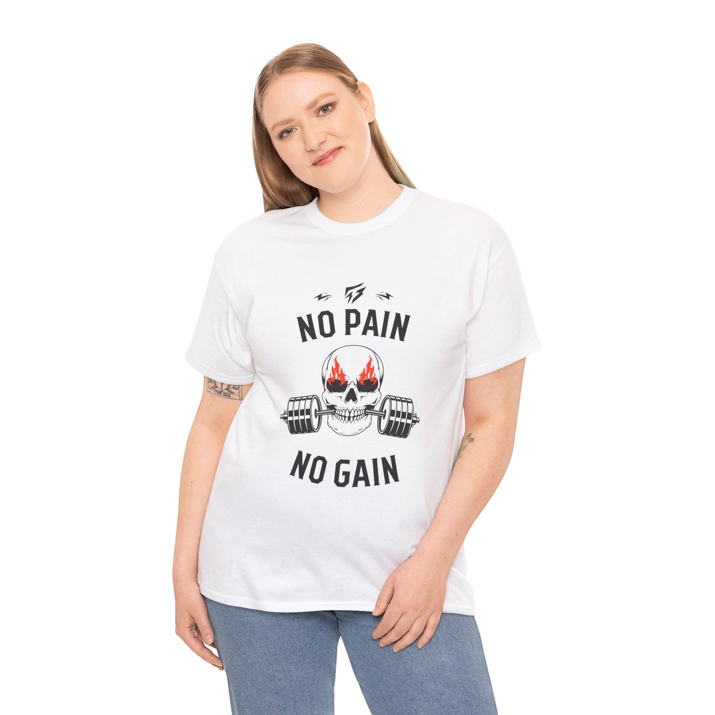 Skull Lifting Flashlander Gym Shirt No Pain No Gain Graphic Tee