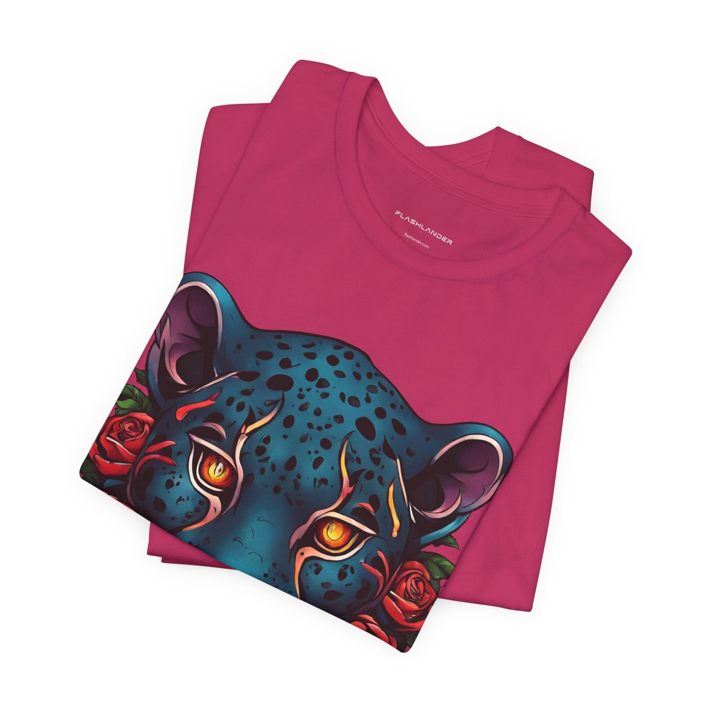 T-shirt graphique unisexe Jaguar Flames and Roses Flashlander