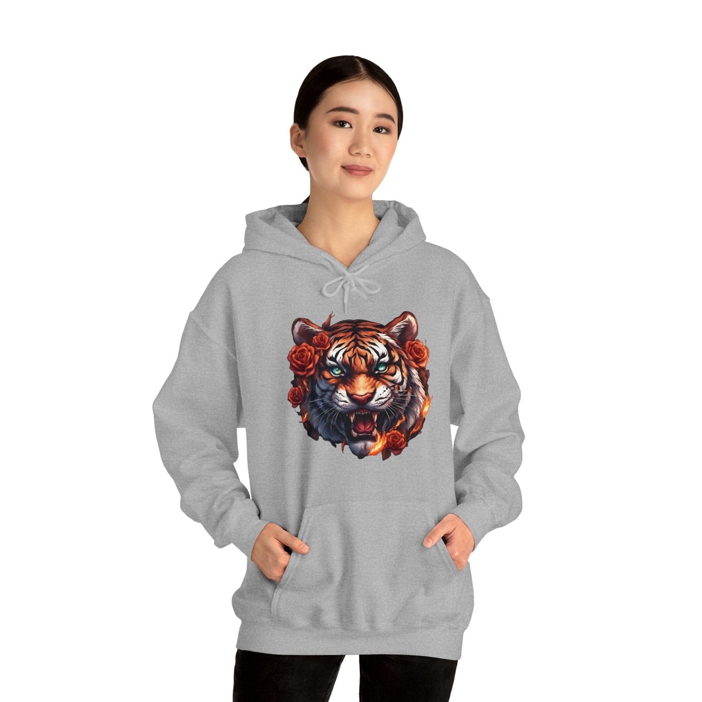 Eye of Tiger Flames and Roses Hooded Sweatshirt Flashlander