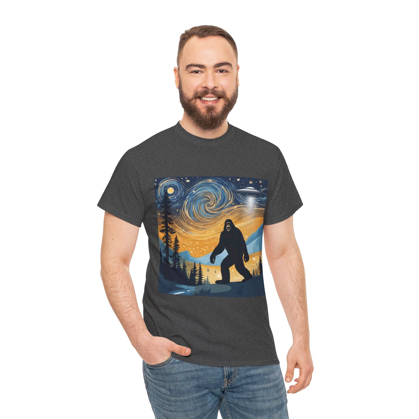 Funny Starry Night Stroll Bigfoot Encounters UFO Abduction - Flashlander Gym Shirt