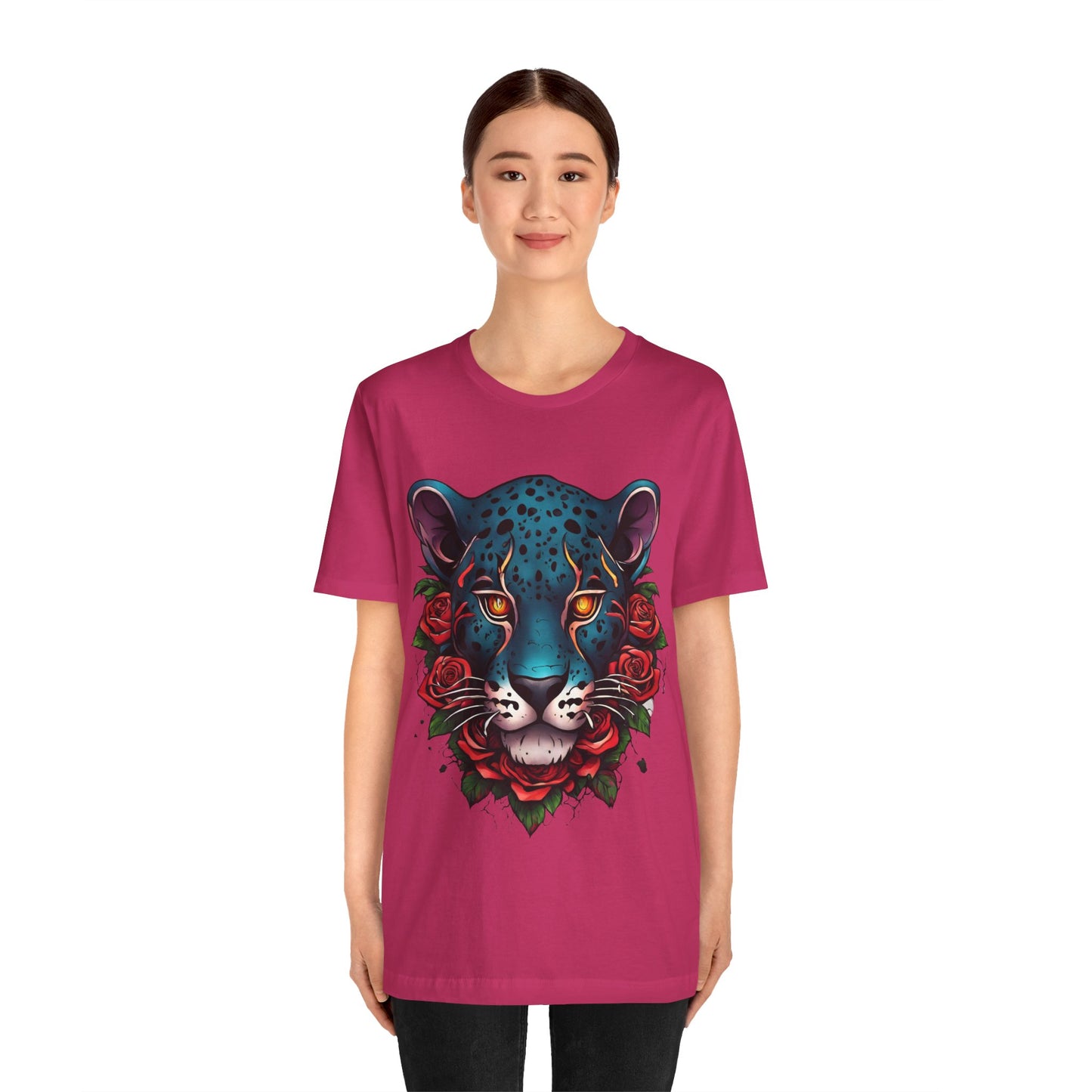 T-shirt graphique unisexe Jaguar Flames and Roses Flashlander