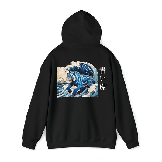 Flashlander Blue Tiger Streetwear Sudadera con capucha Kanji japonesa