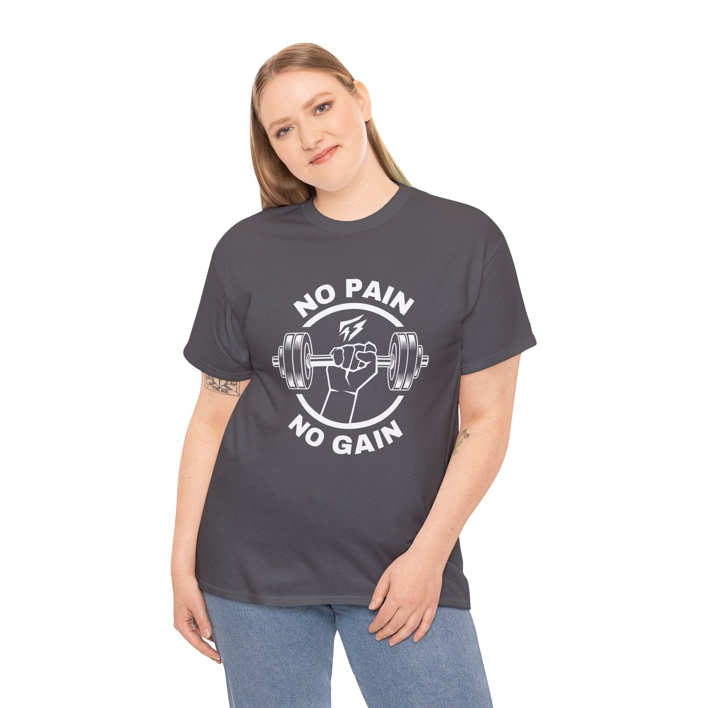 T-shirt de sport Lifting Flashlander avec citation « No Pain No Gain »